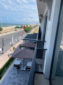 View from hotel room with hotel front