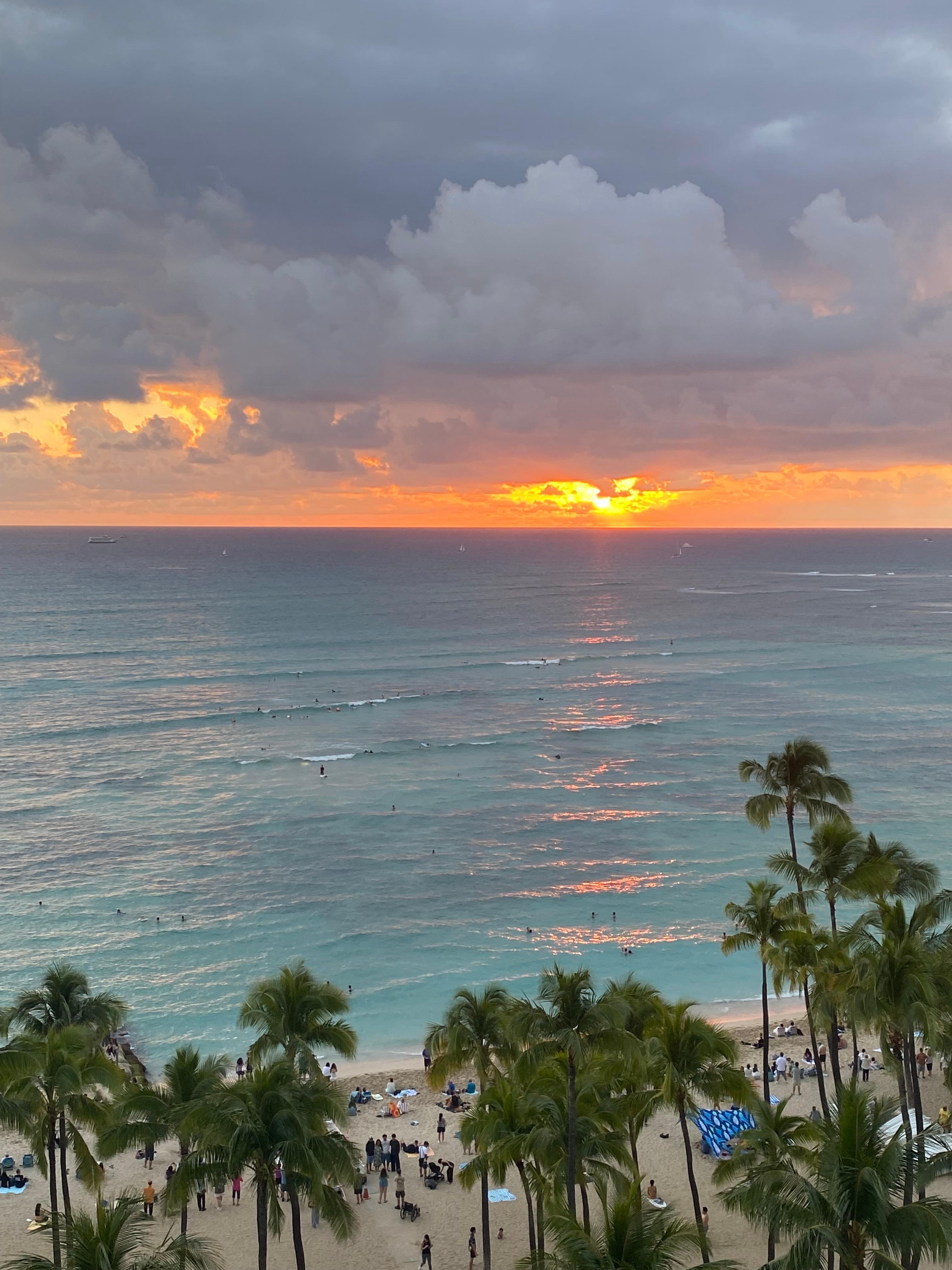 View from our balcony at sunset.