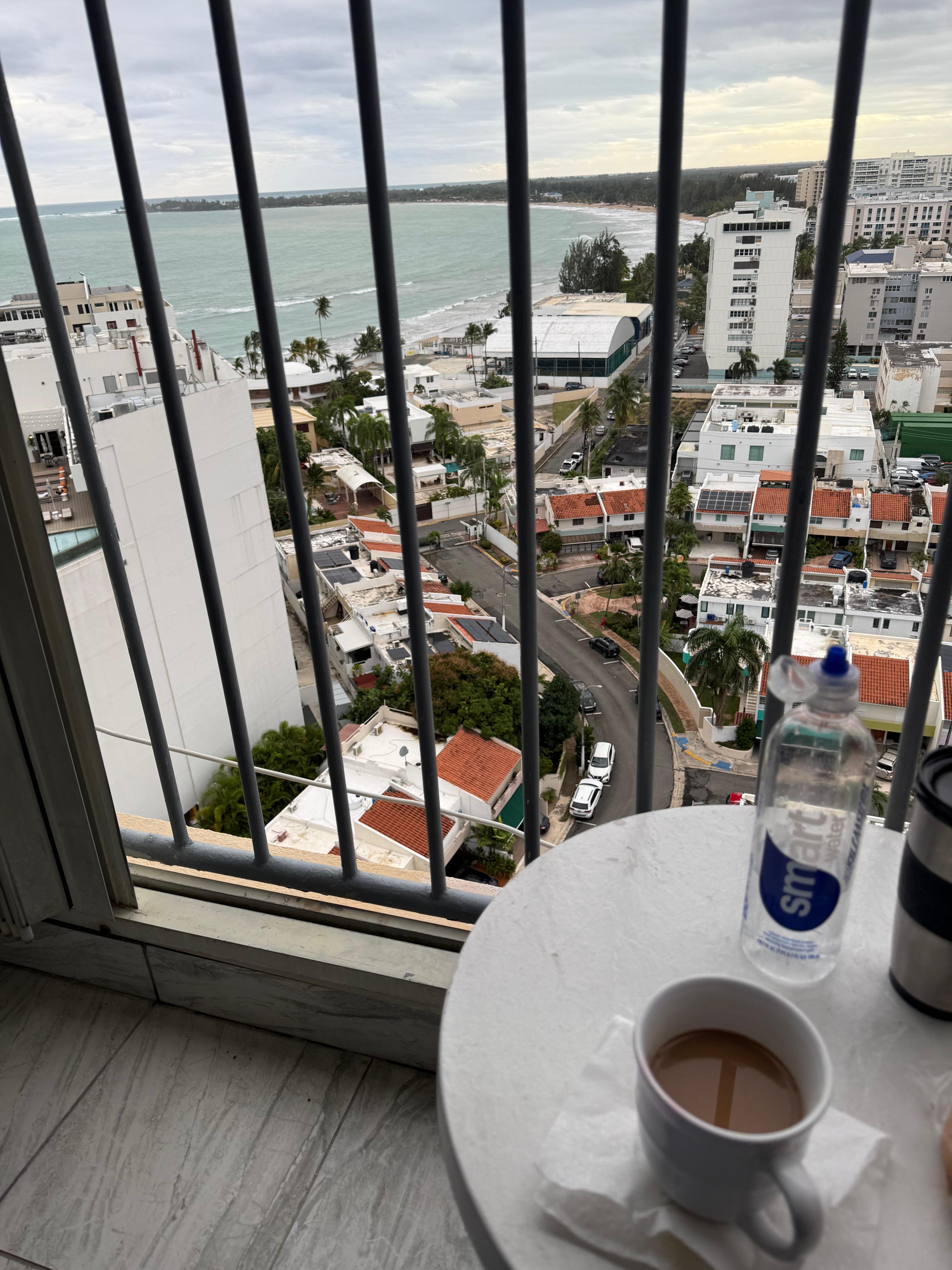 Coffee every morning on the balcony.