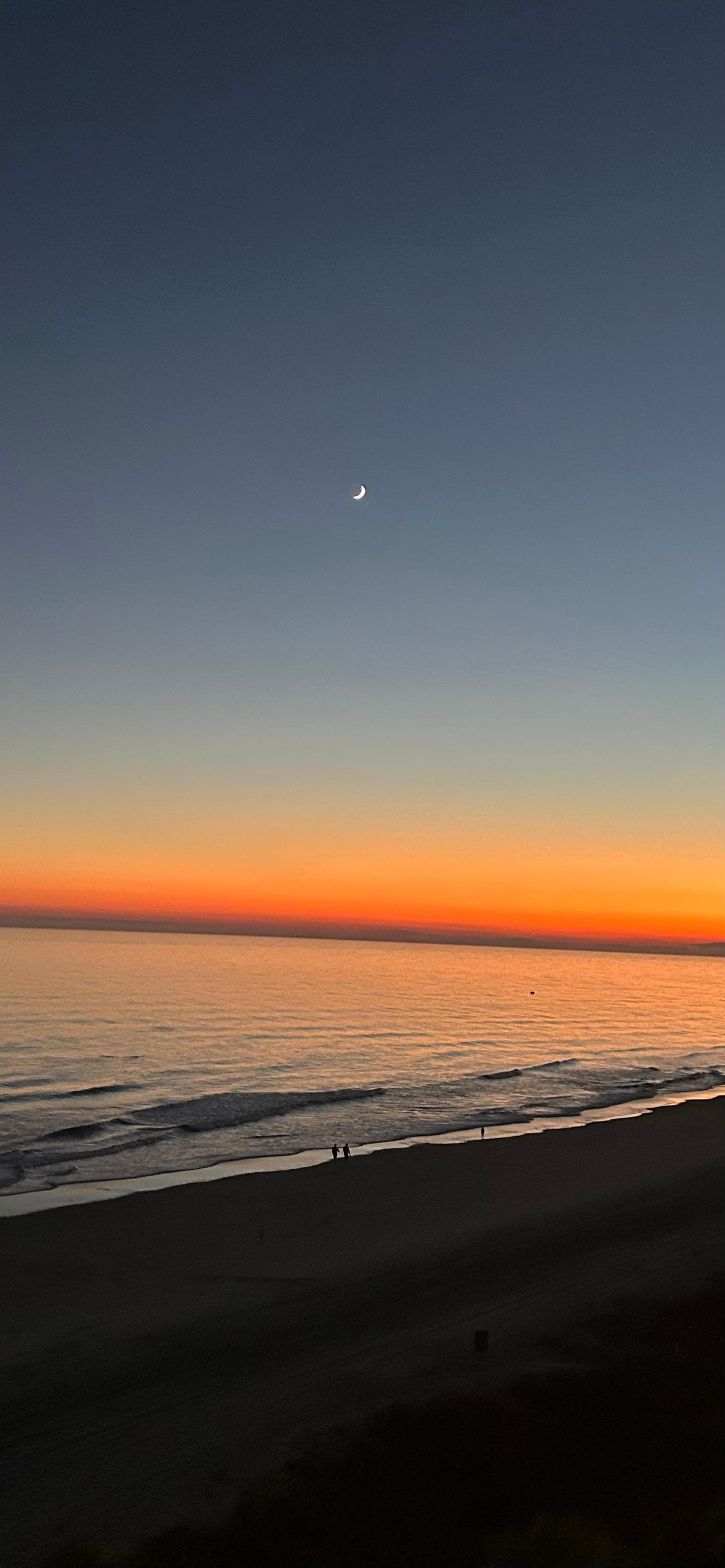 Sunset with a crescent moon rising.