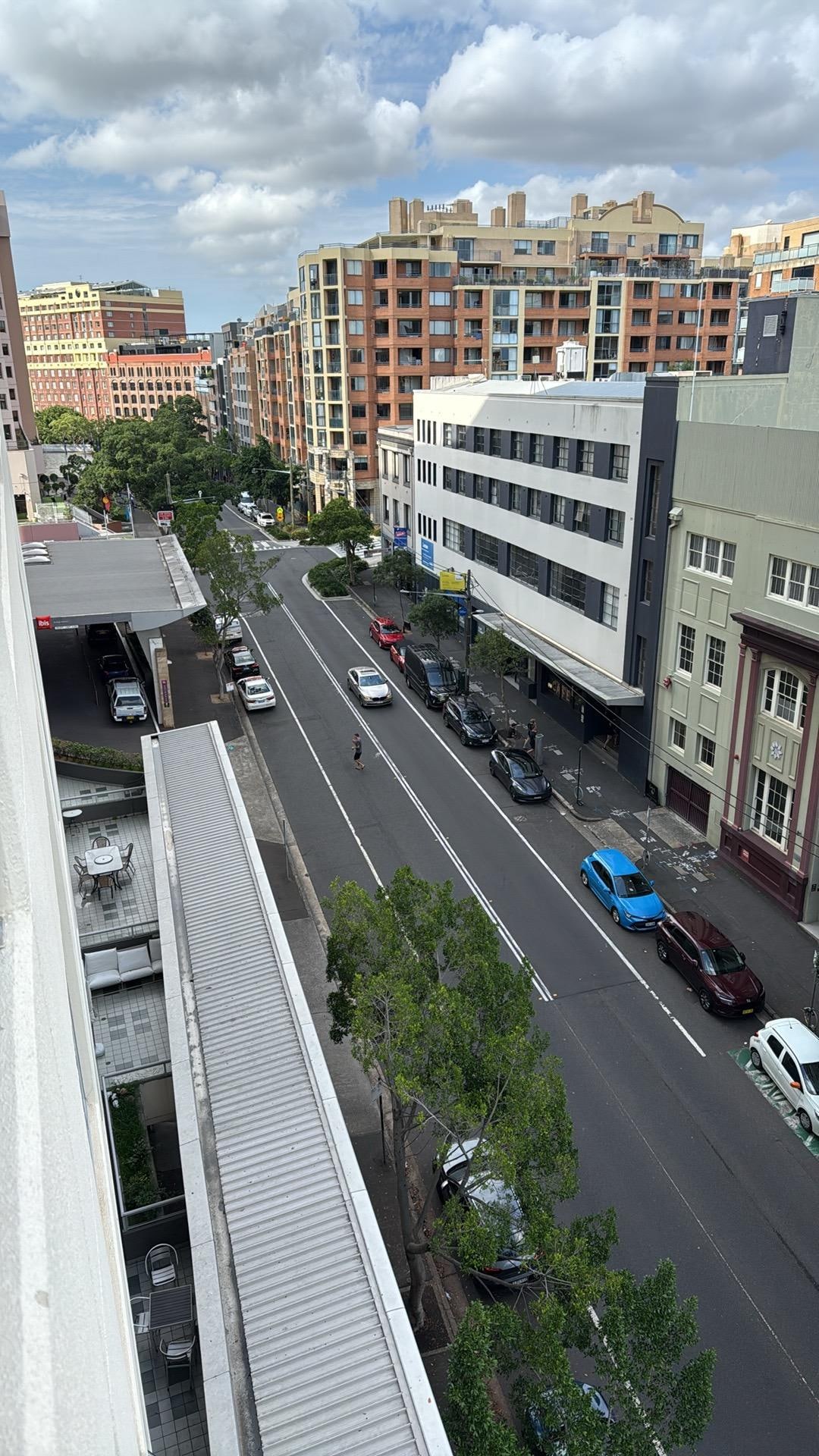 View down the street from the balcony