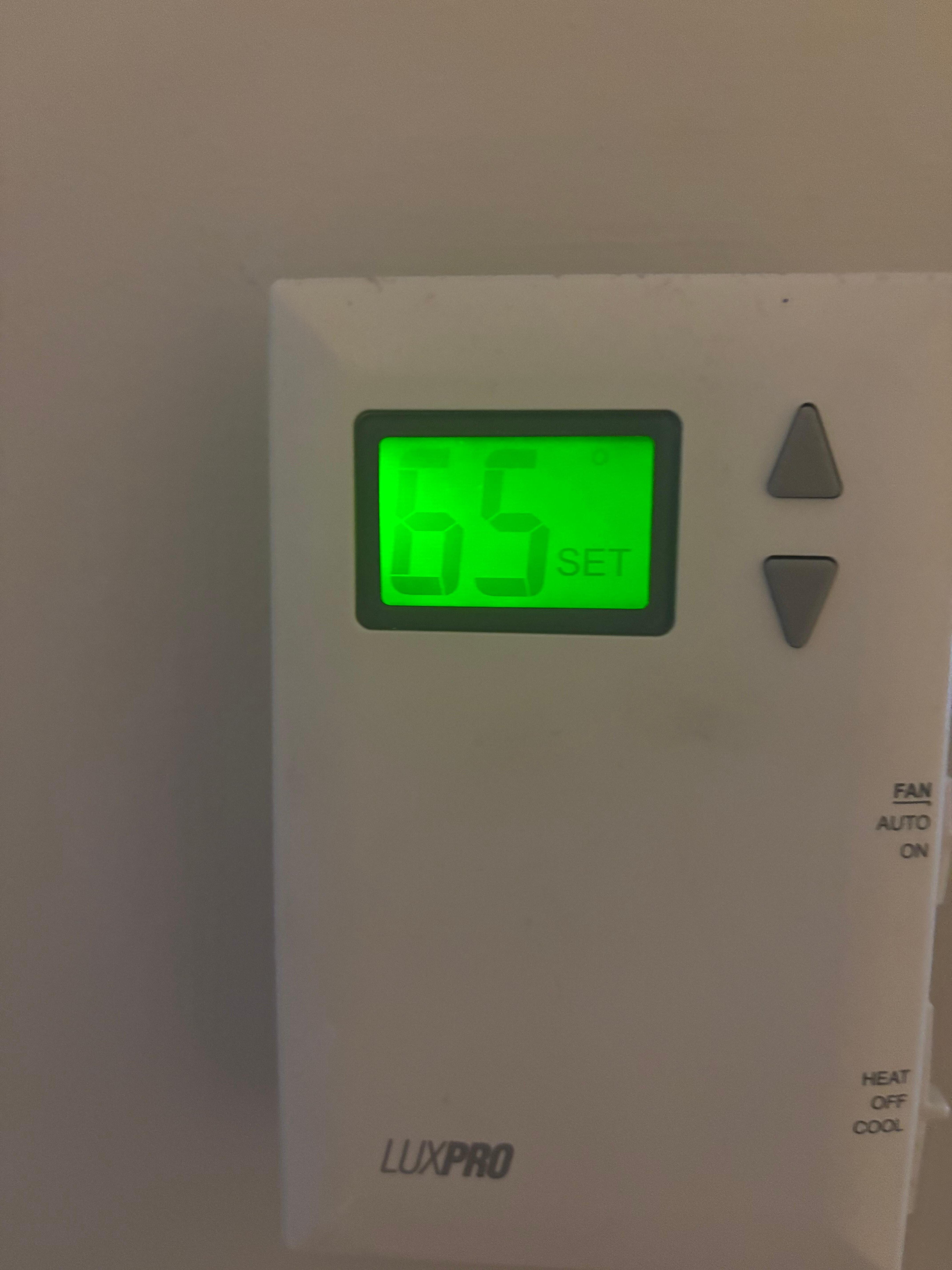 The AC was set to 65 degrees. 