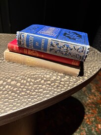 Lovely touch of lots of old books in the room.