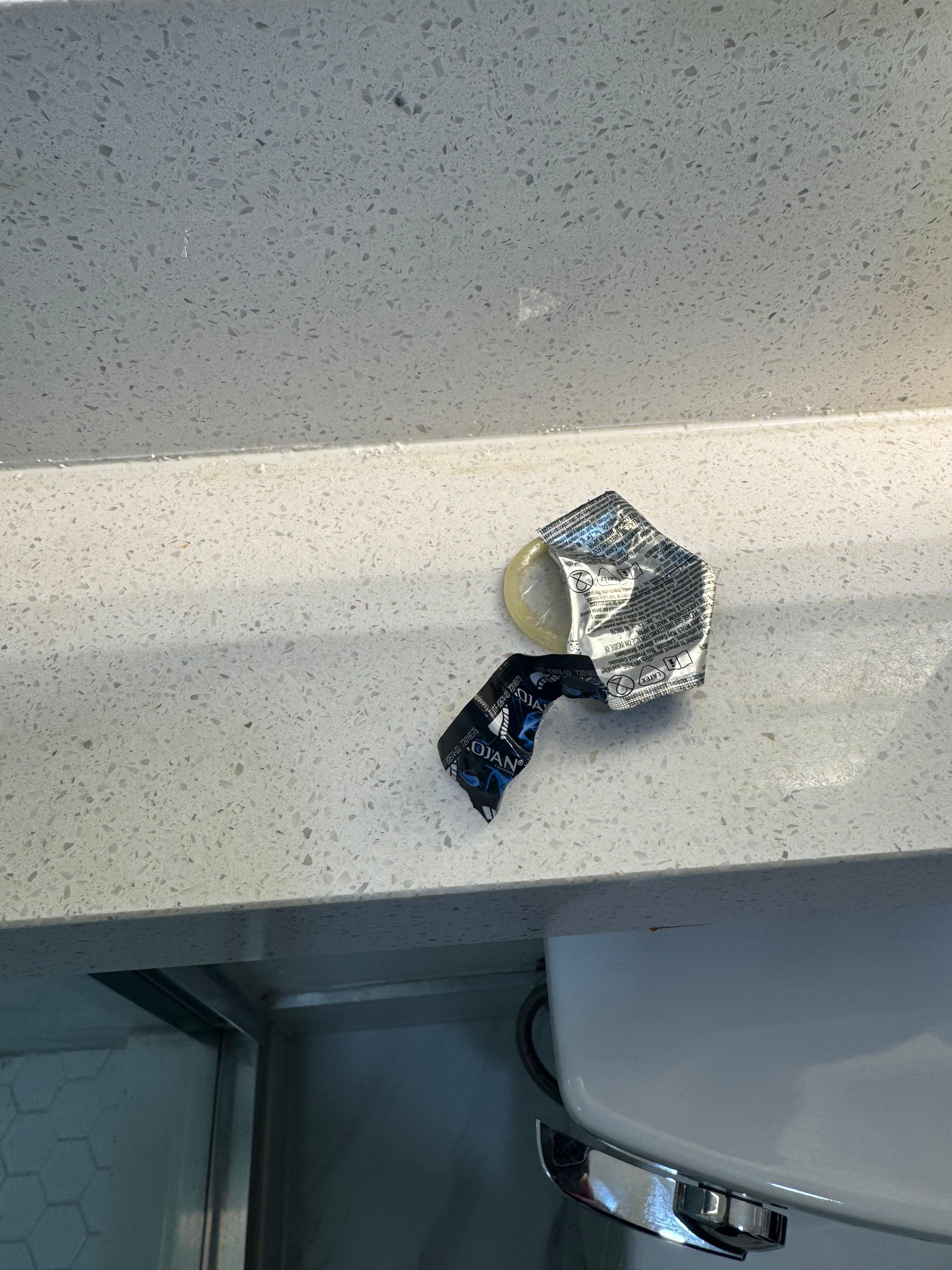 There was a condom next to the sink 