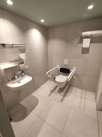 Fantastic accessible bathroom, adjustable mirror.