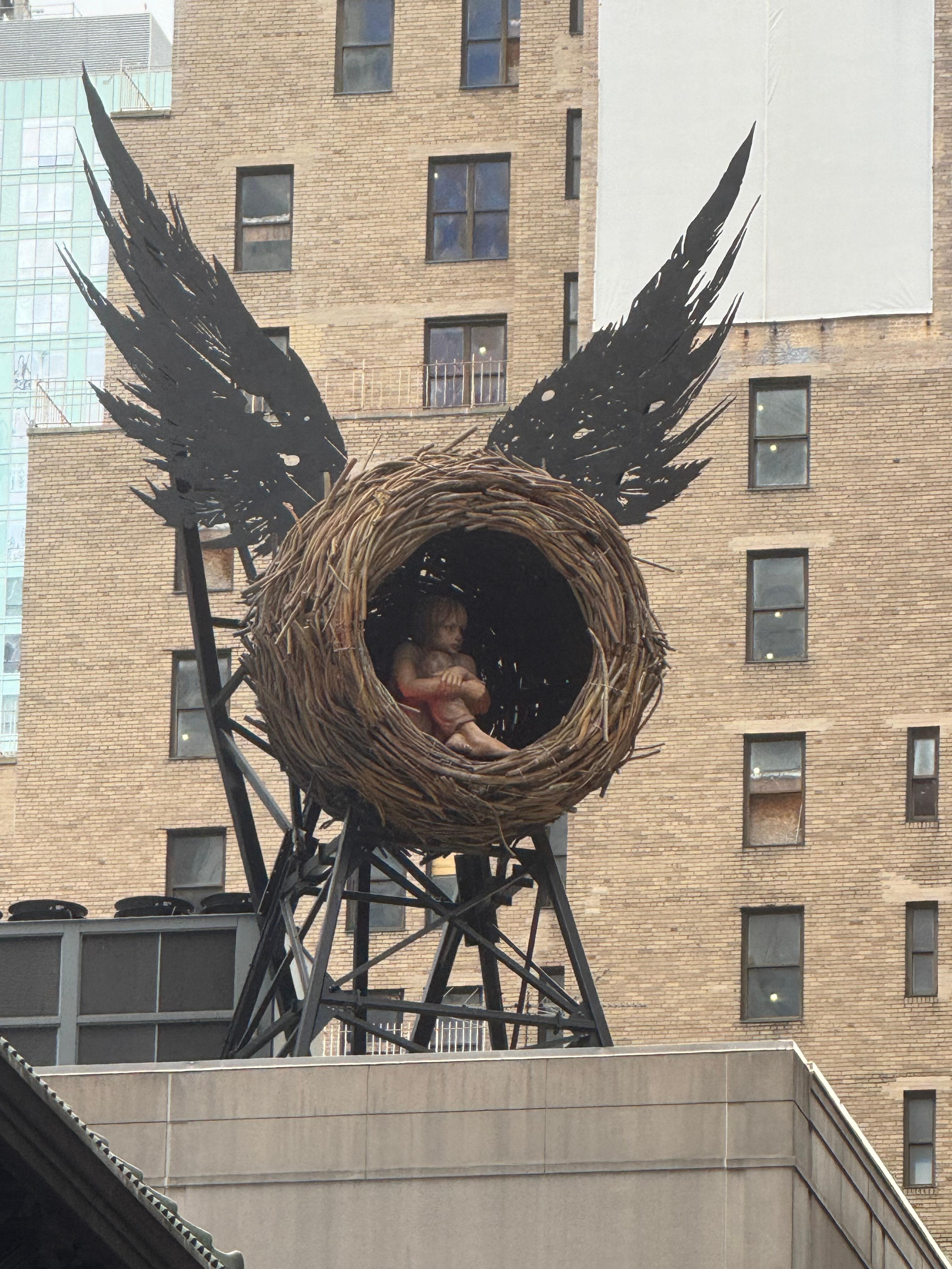 On a roof top in Times Square.