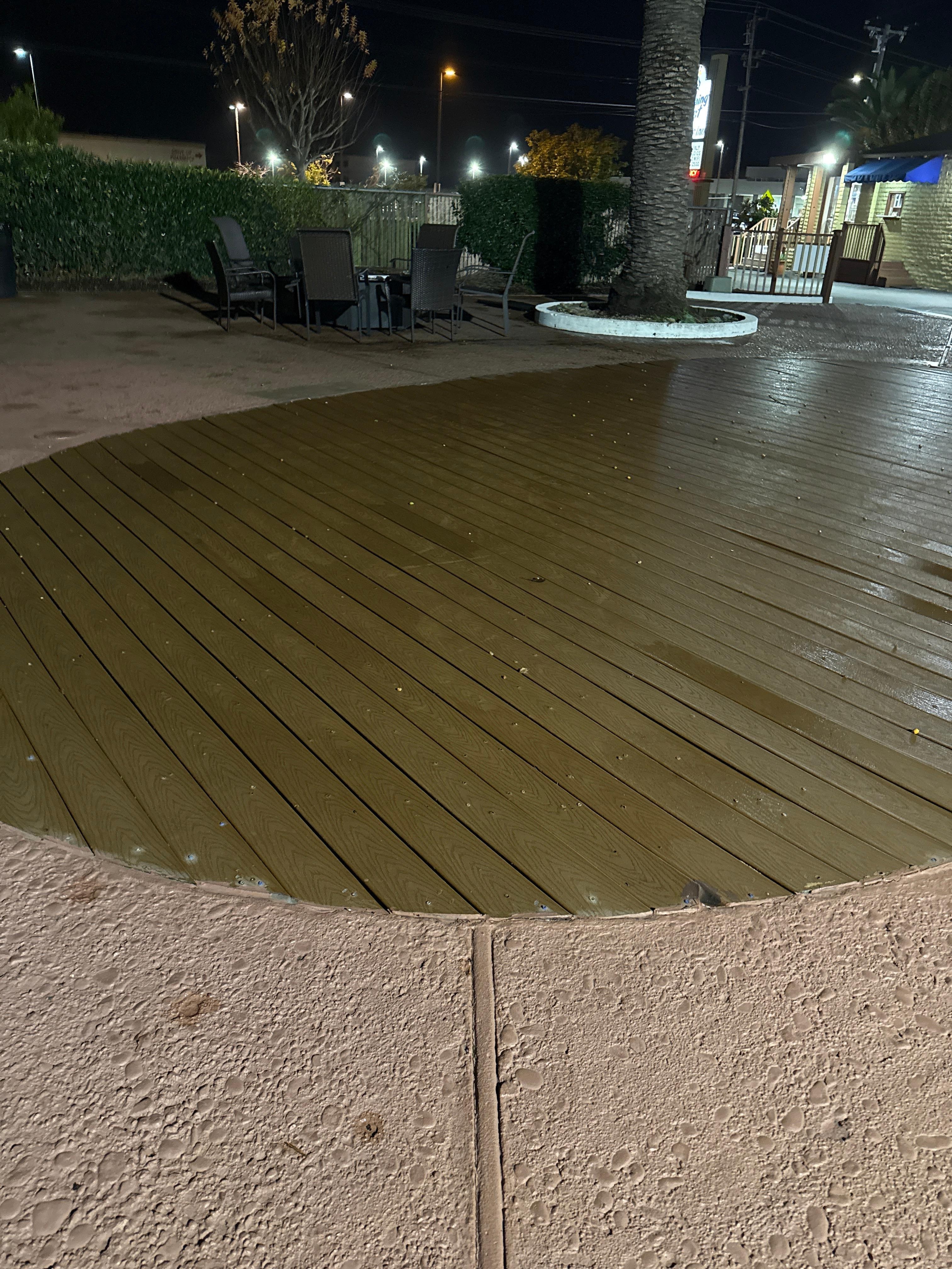 The pool is out of order and covered with wood.