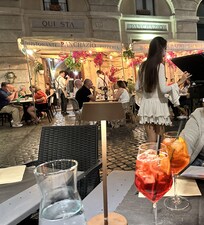 This is the small square where the hotel is located. It has three restaurants, and the one on the left side (when you exit the hotel) gave us a 20% discount. The food and drinks were really good!