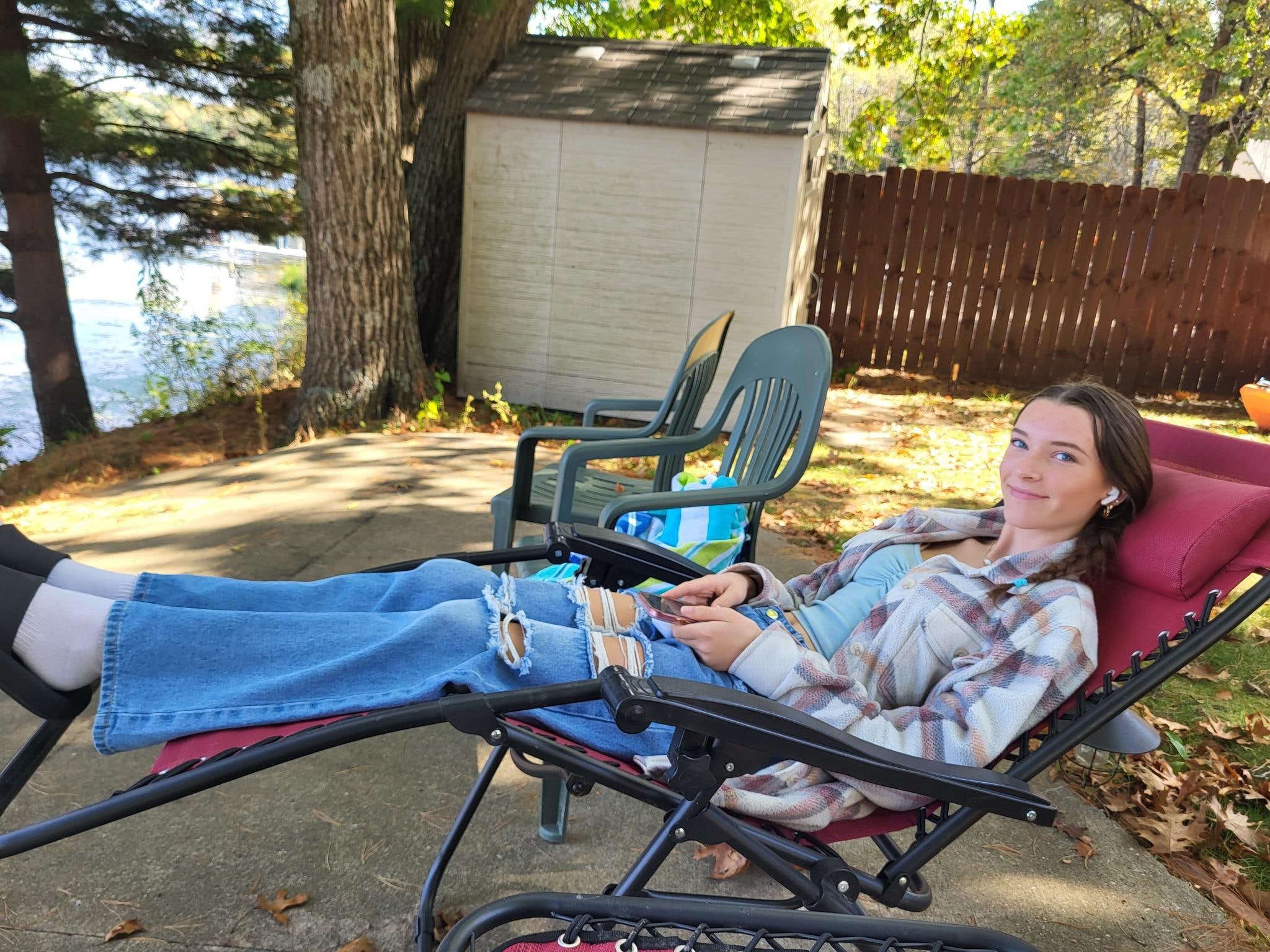 We spent a lot of time relaxing in these chair on the concrete slab by the water