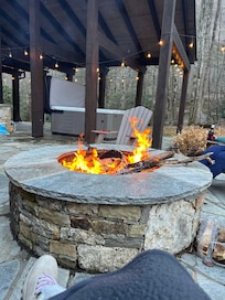 Fire pit and large hot tub
