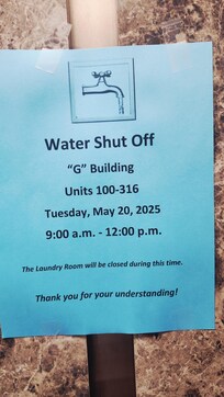 Scheduled water was shut off on two