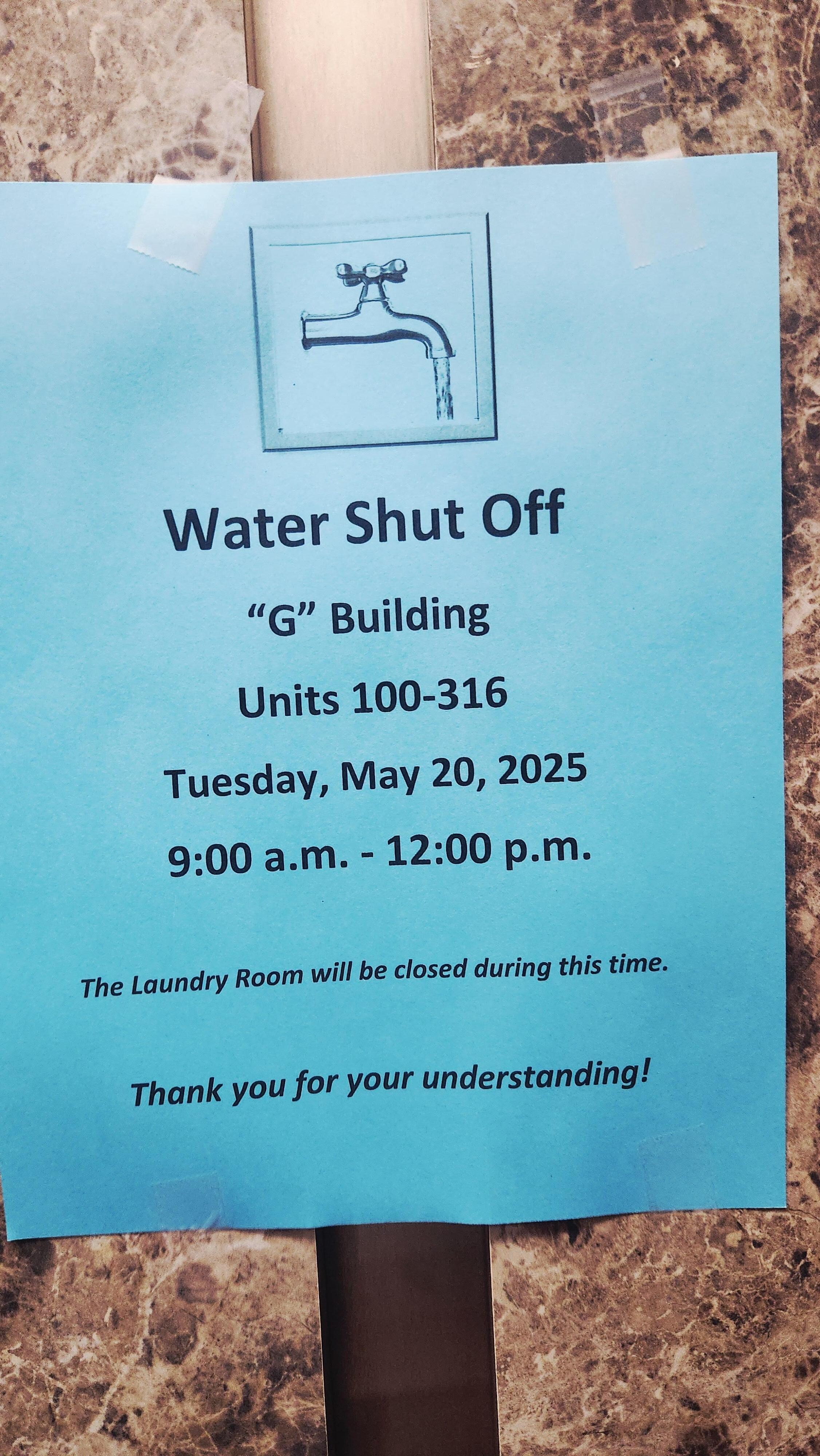 Scheduled water was shut off on two