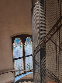 Stained glass on the staircase.