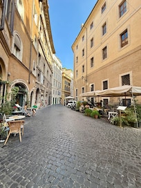 From the apartment building door looking to the left.