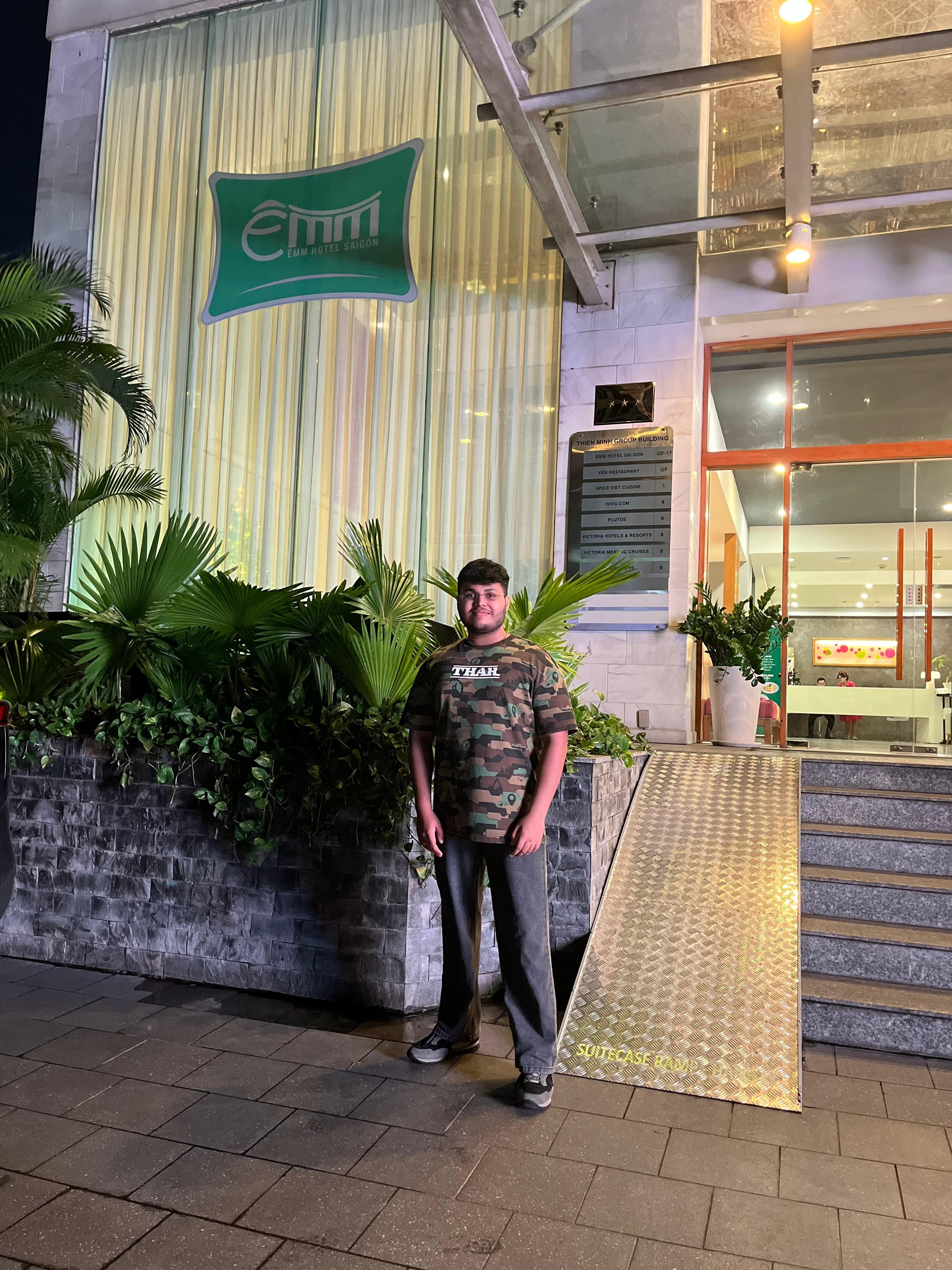 My picture taken at the entrance of Hotel EMM Saigon.