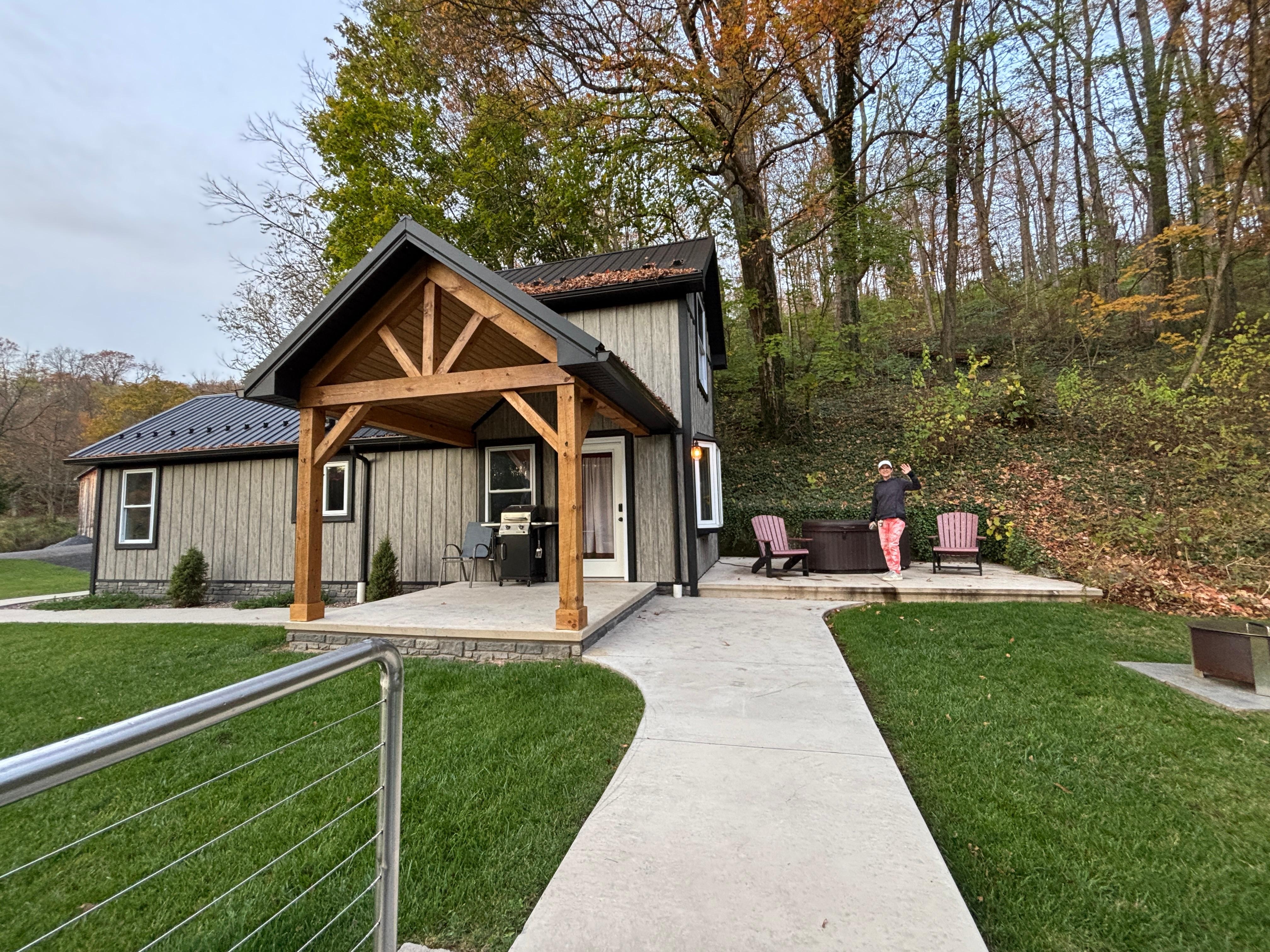 Front Porch w Hot tub to the right
