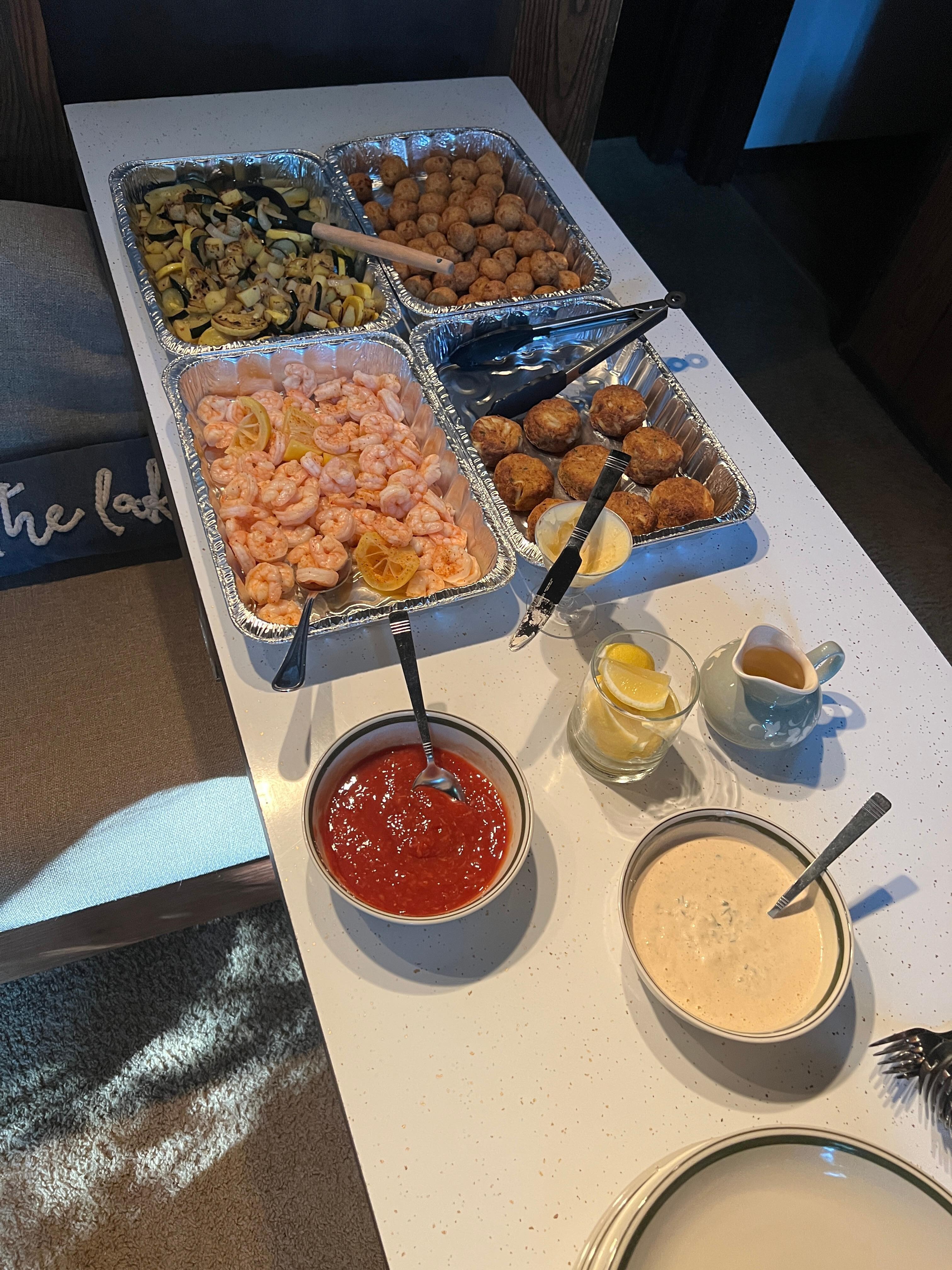 Shrimp and crab cakes on the Murphy Table!