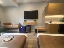 Extra shelf under TV, long desk