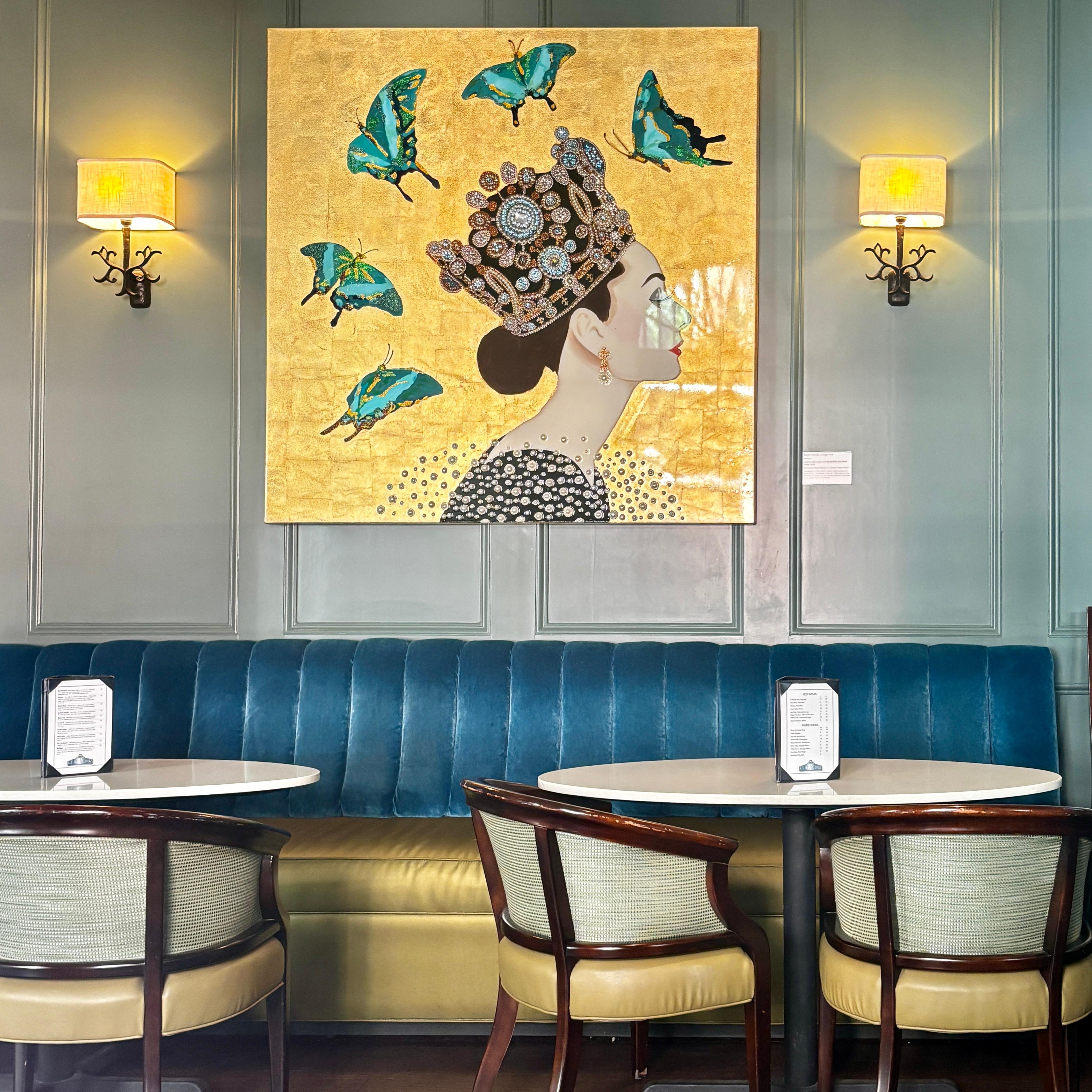 Bar area with art by Ashley Longshore 