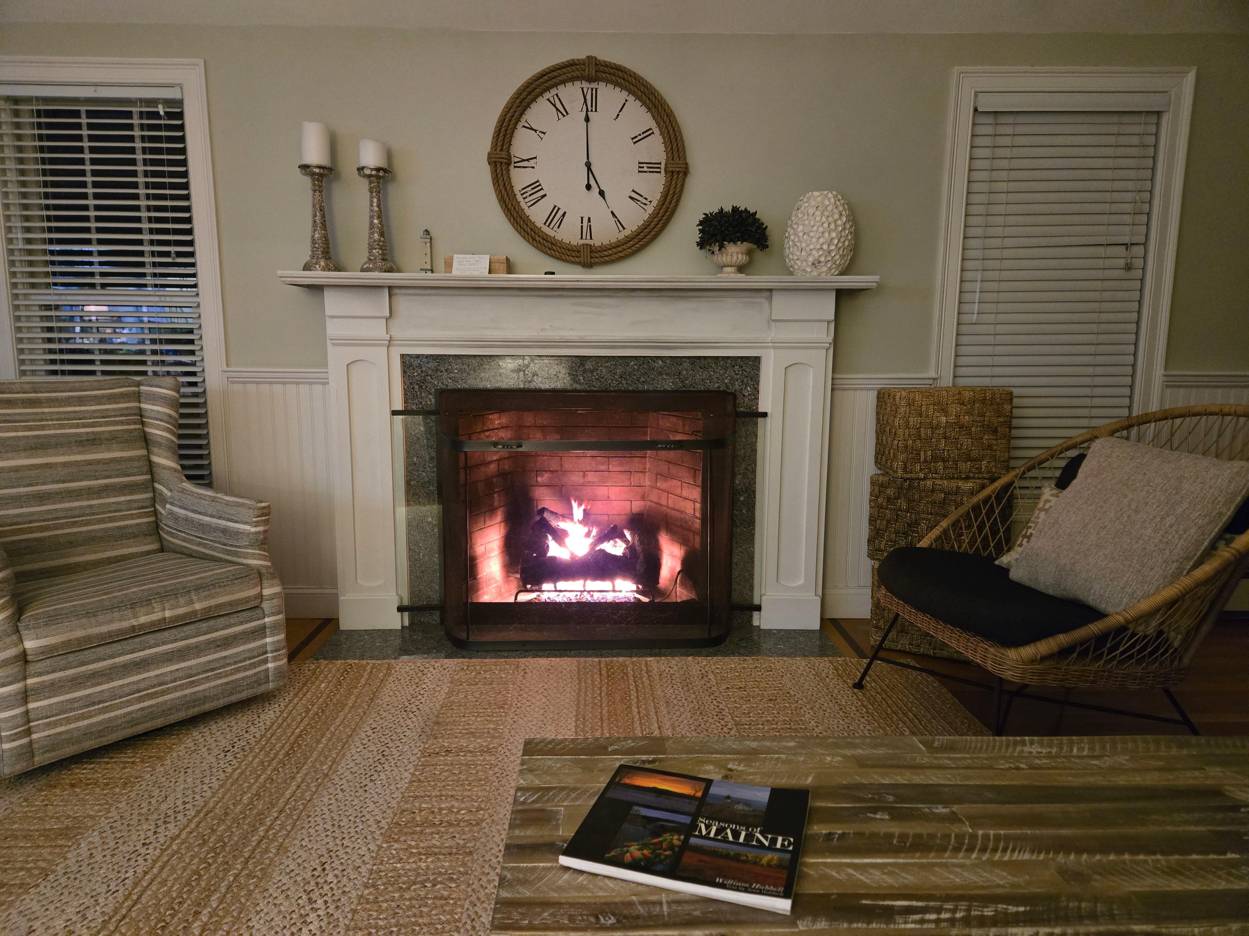 Love the fireplace. Cozy