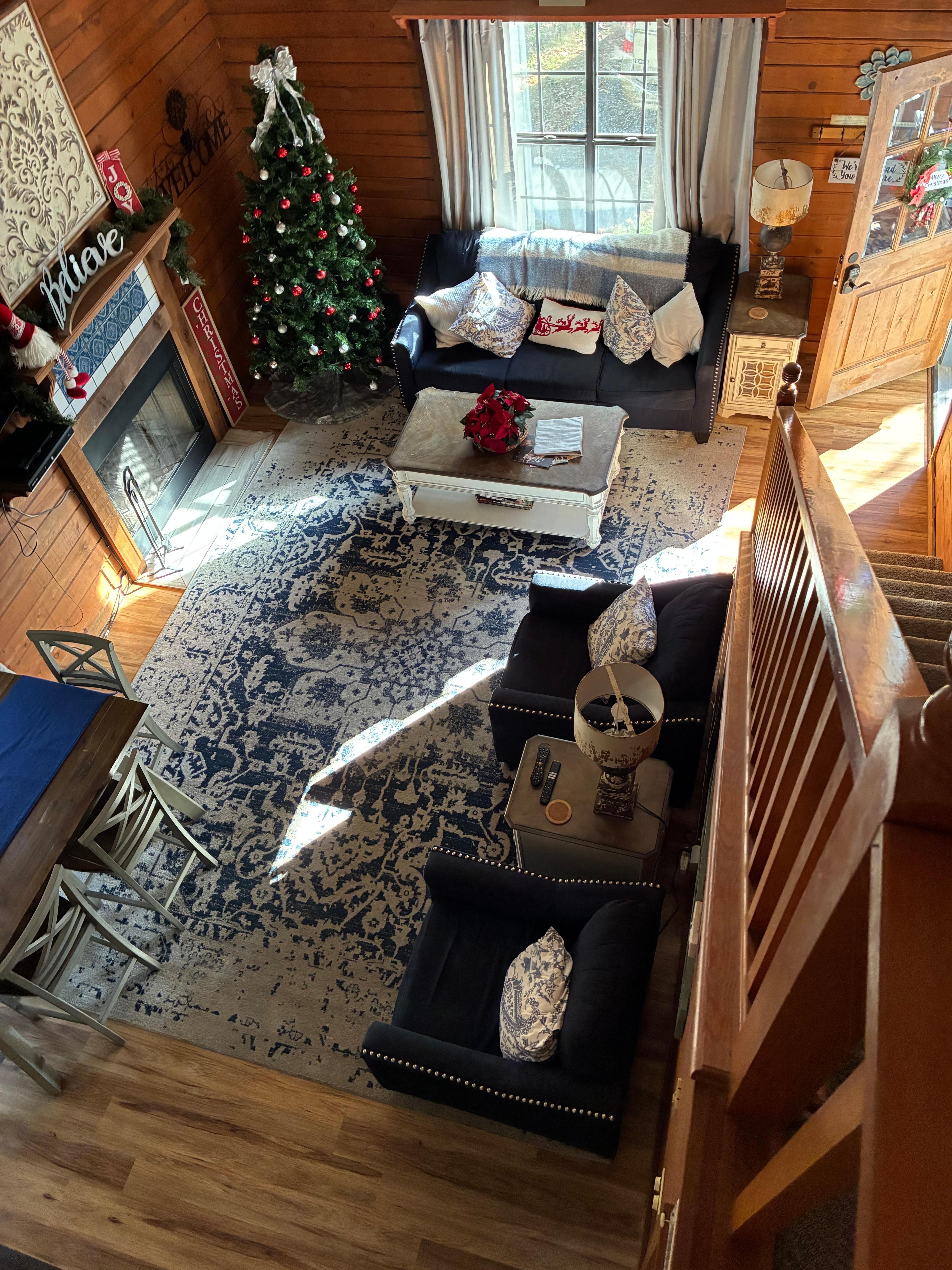 View of the living room from upstairs.