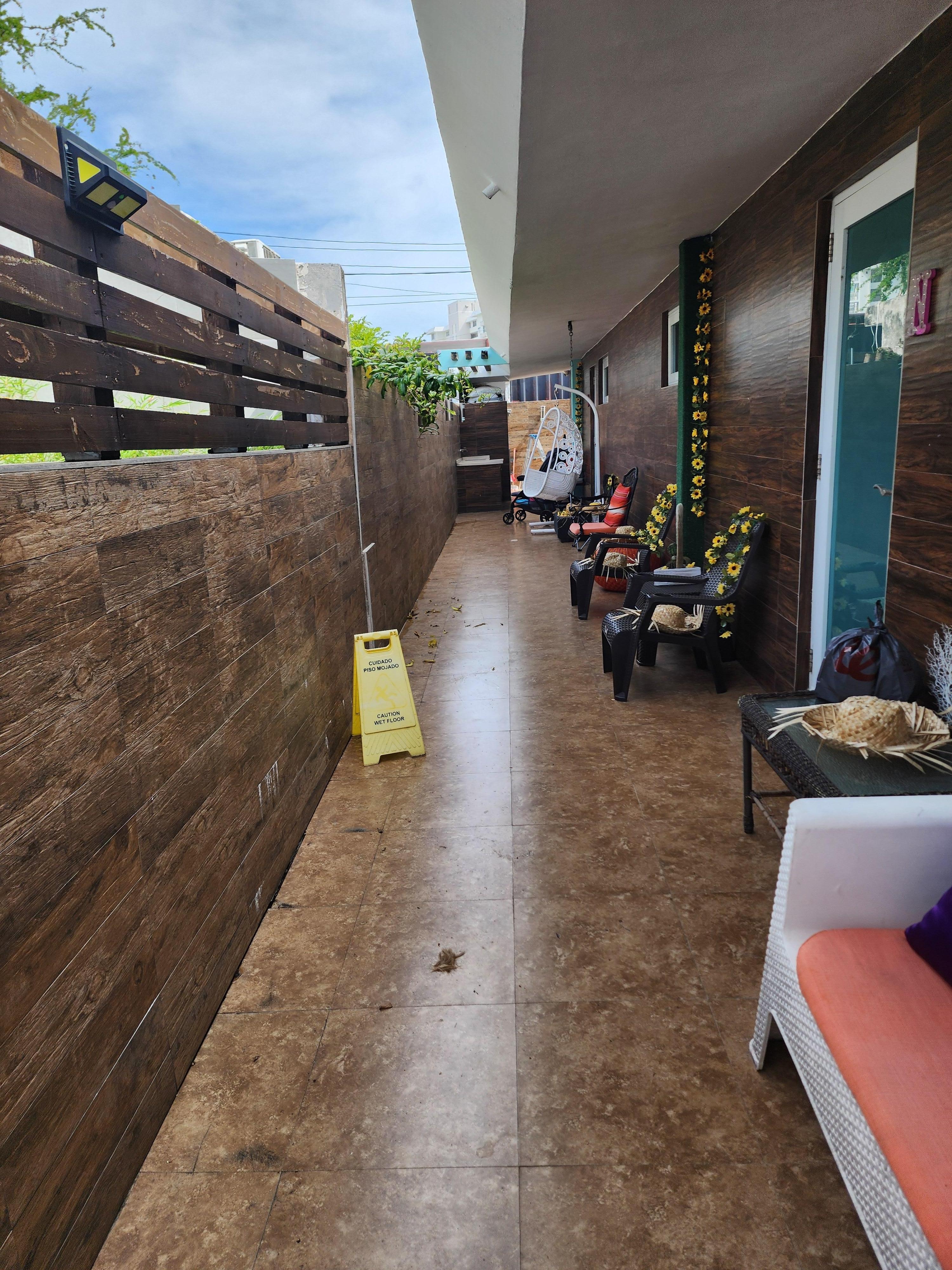 Hotel outer hallway at entrance.