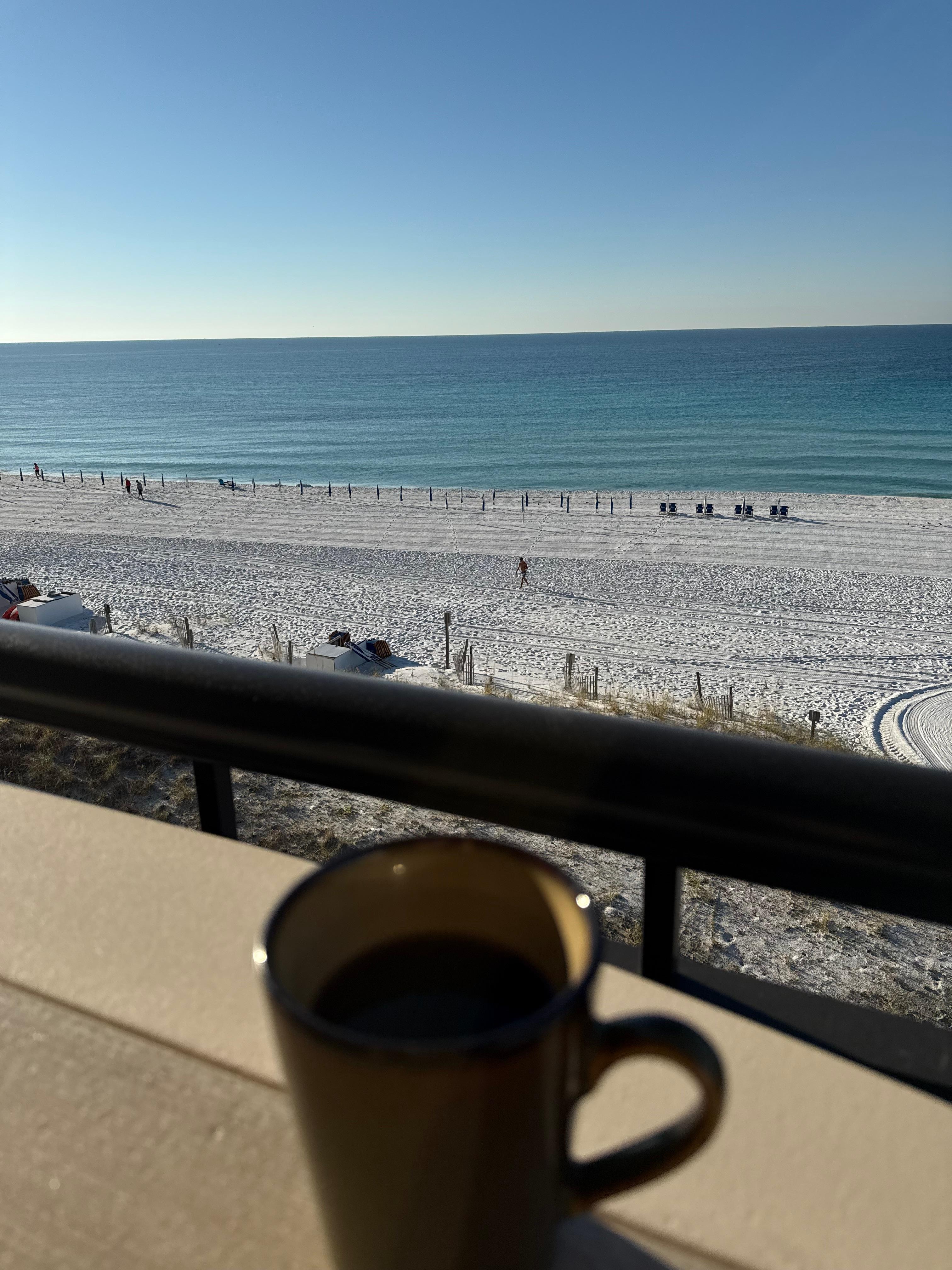 Watching for dolphins with morning coffee 