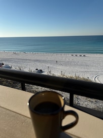Watching for dolphins with morning coffee