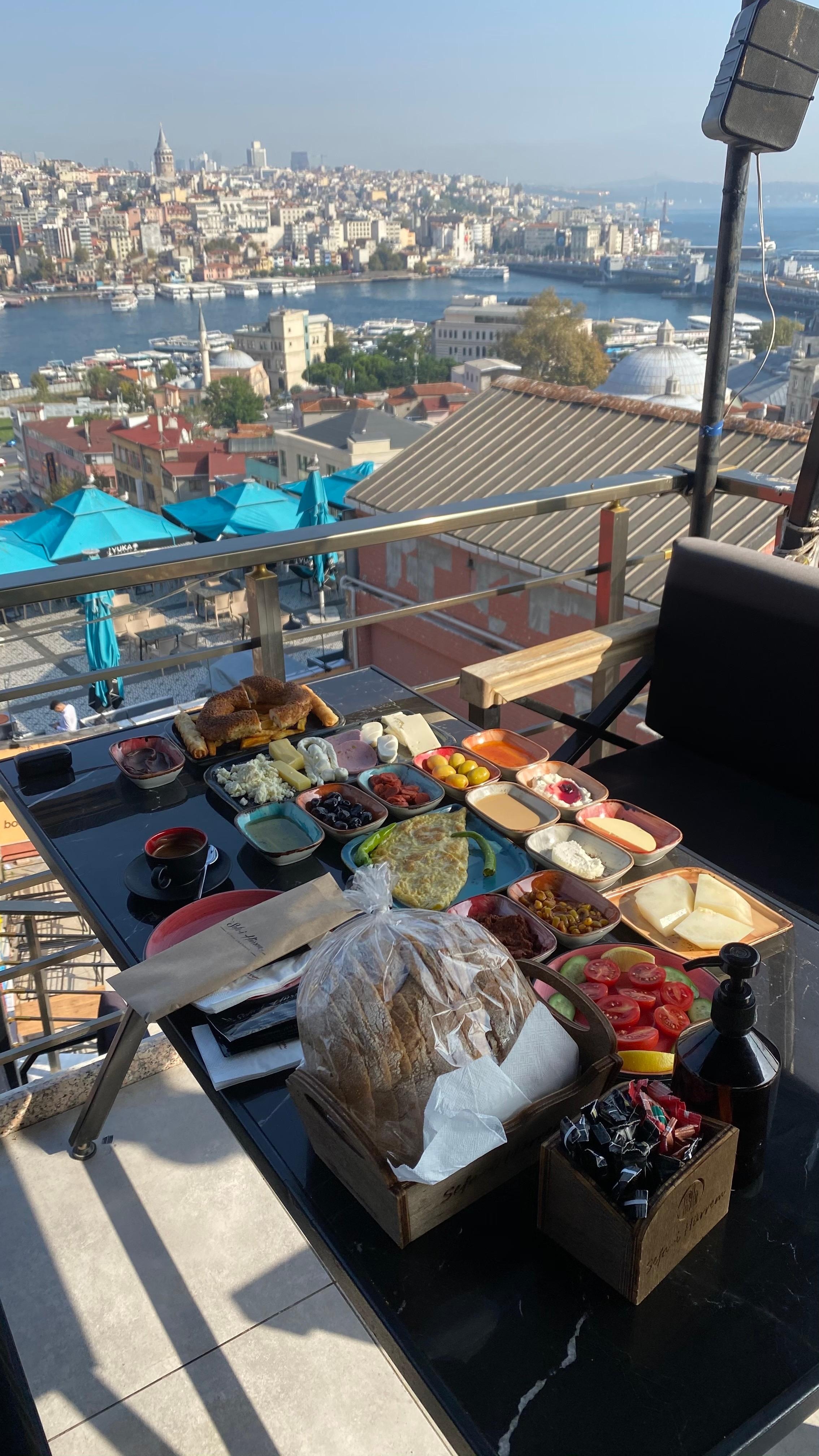 Breakfast on rooptop restaurant