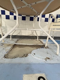 Very sharp hazard right by the hot tub.