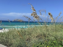 Beach view from the top of the steps going out to the beach.