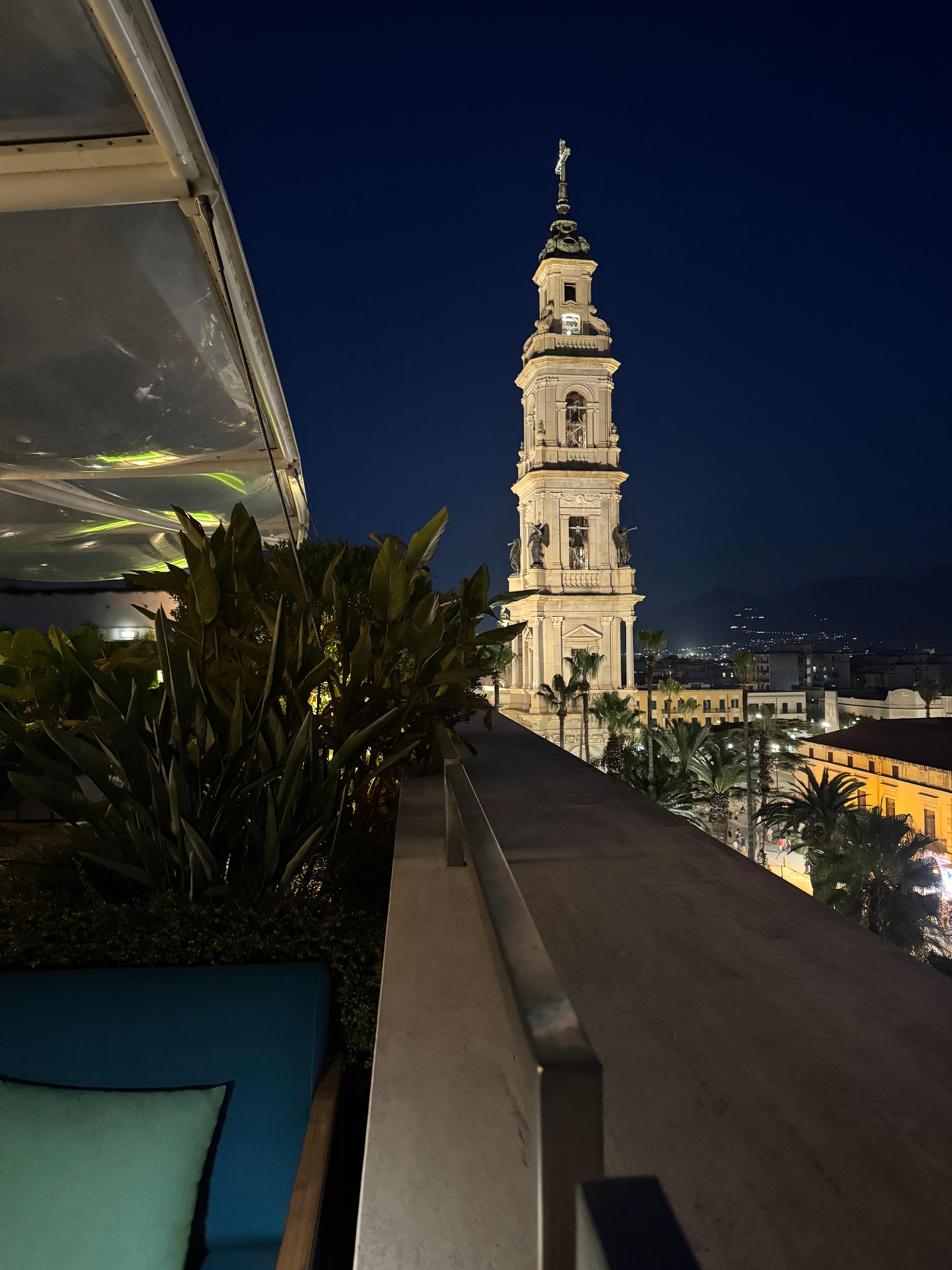 Pompeii cathedral next door. View from rooftop restaurant at the hotel. 