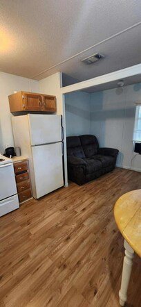 Kitchen. Refrigerator on its last leg.
