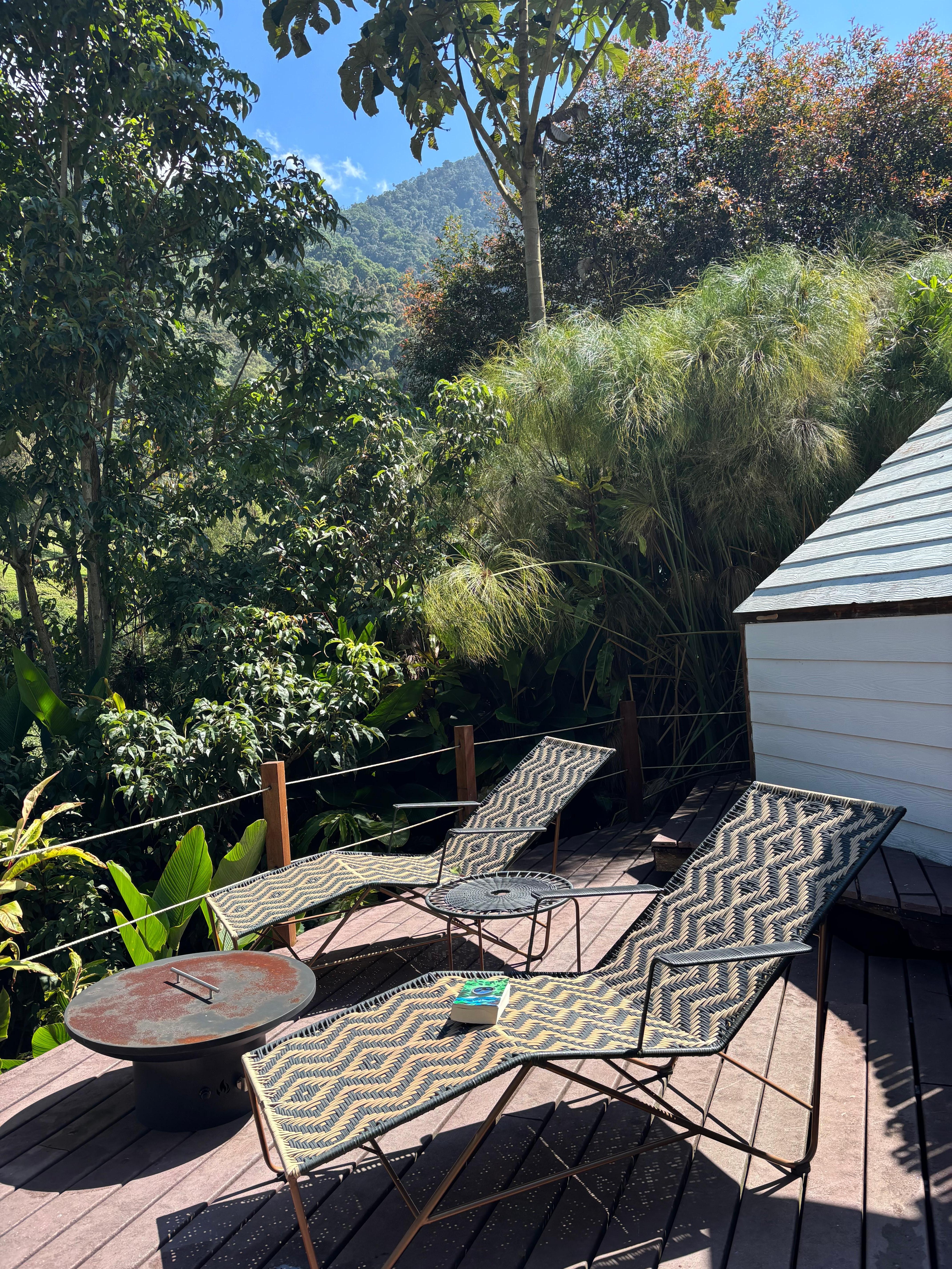 Our tent with view over the hill! We choose the big tent for four people! Don’t expect view on all tents