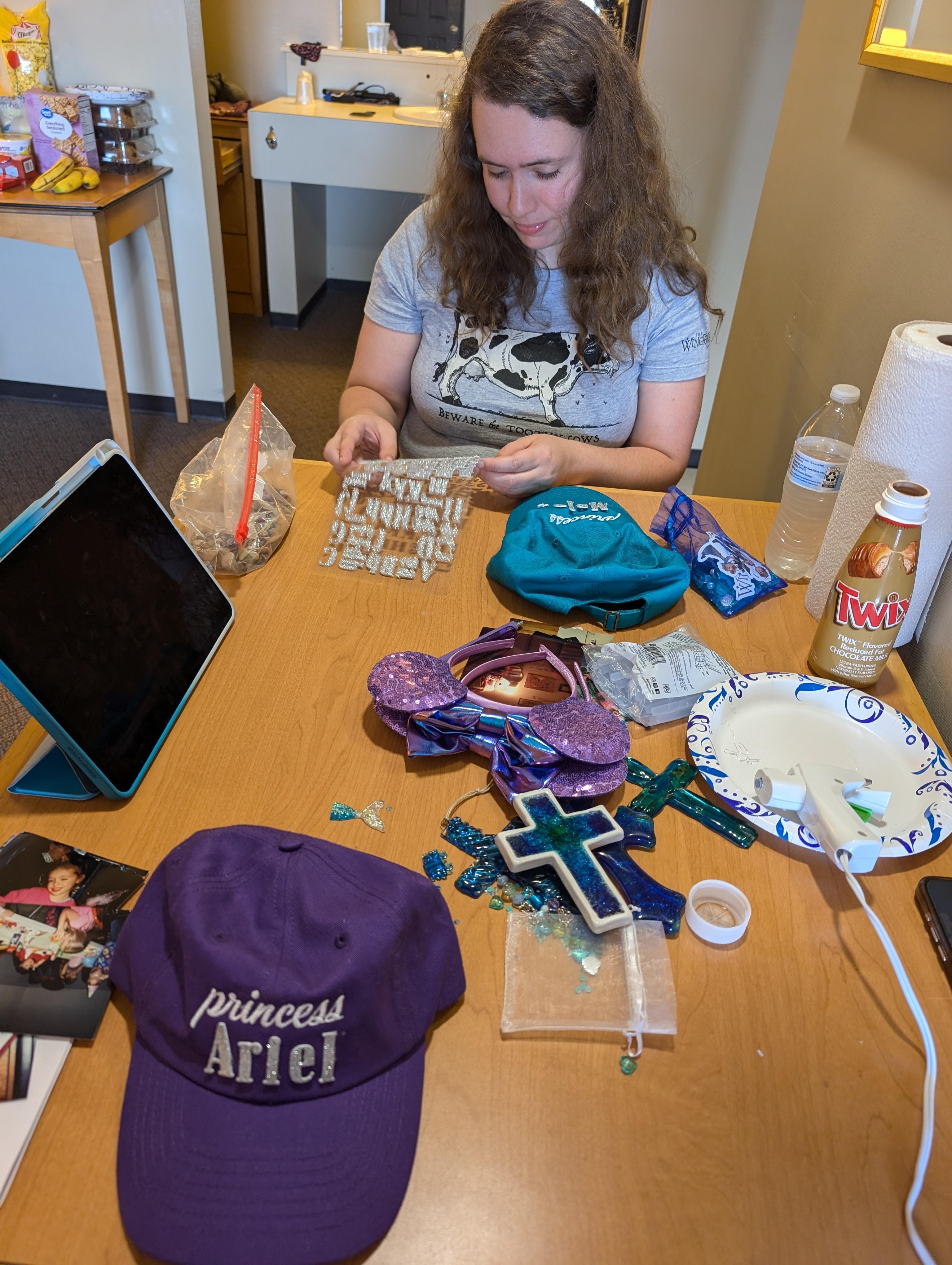 Hanging out with our daughter making decorating hats for an excursion in Oklahoma City