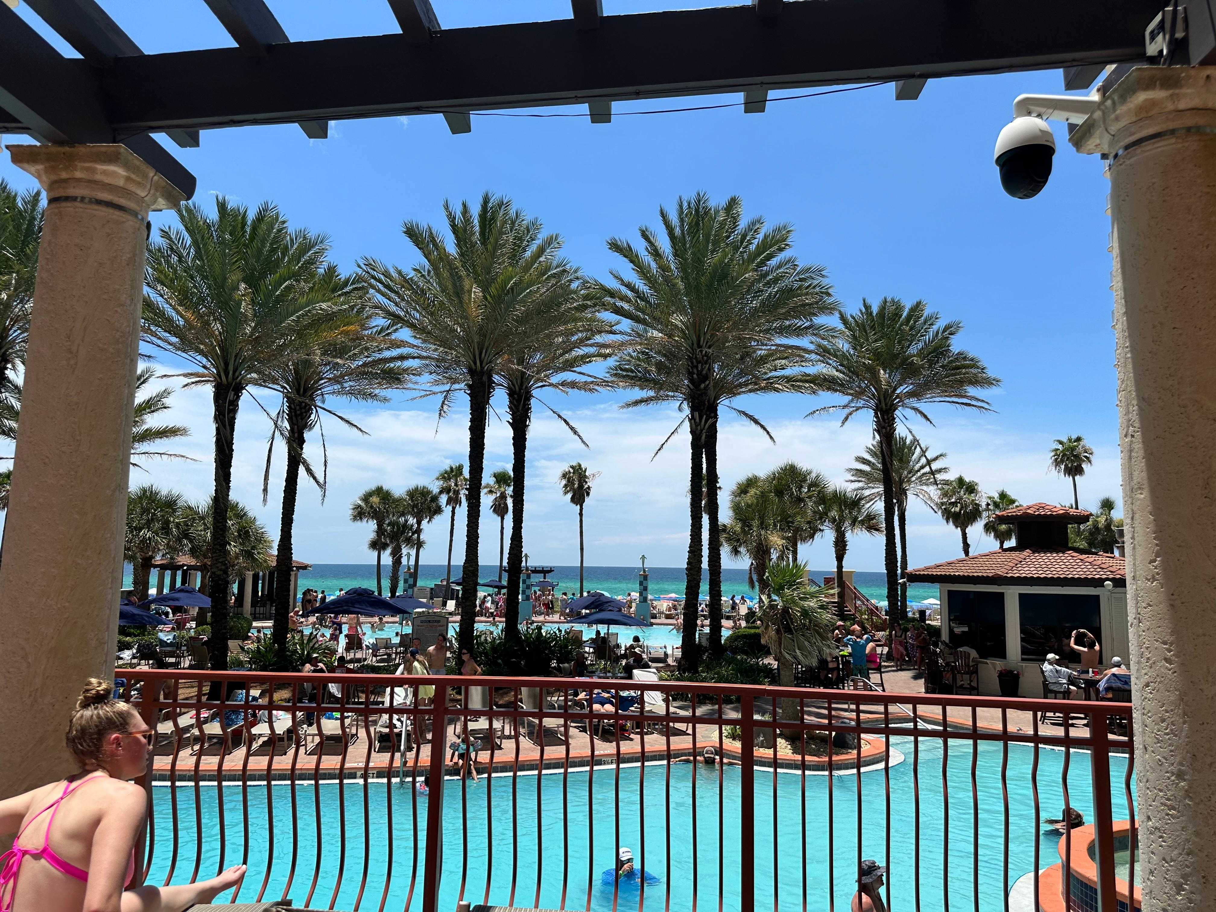 View from the upper lounging area at the pool. 