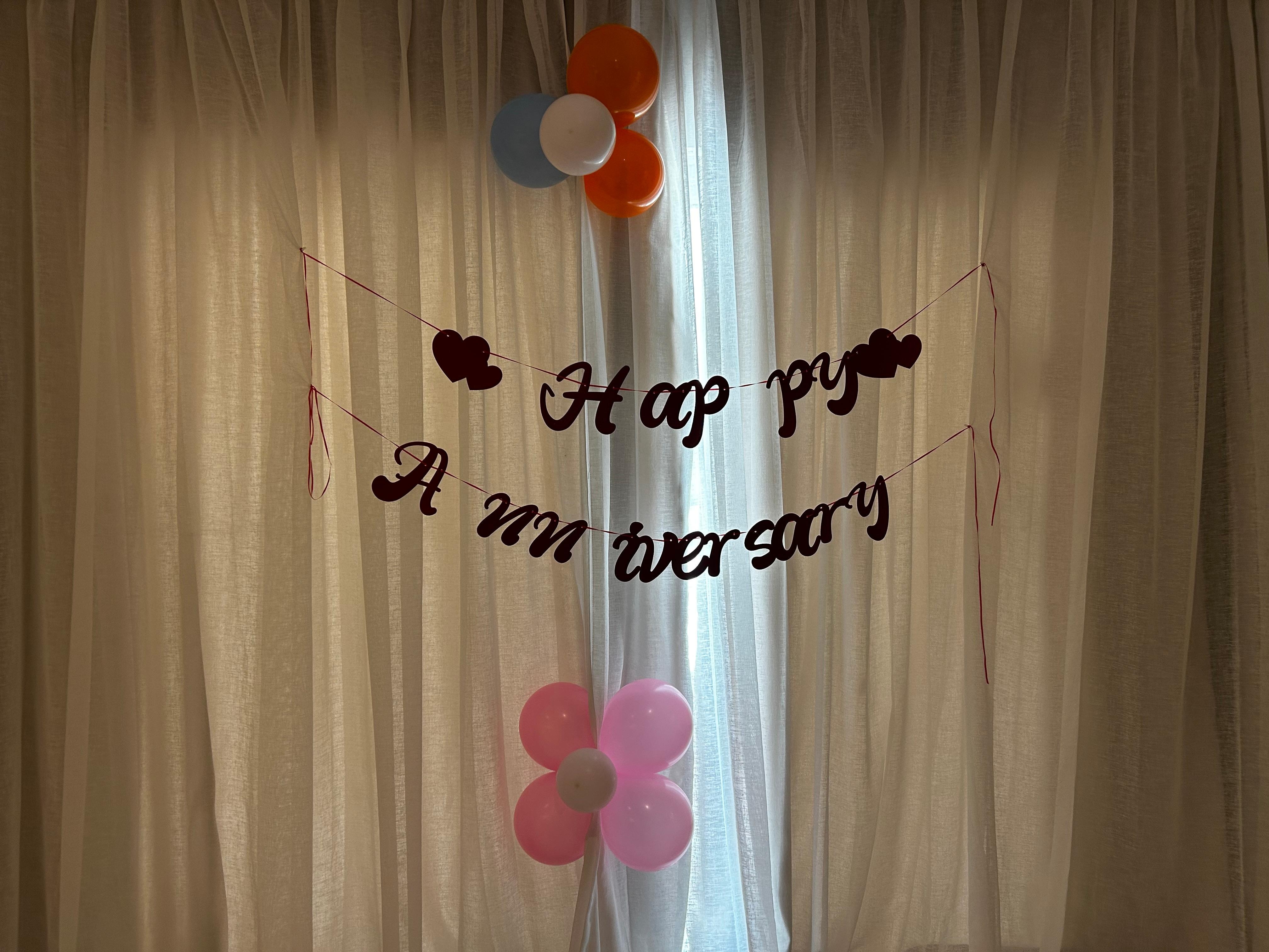 My best friend asked housekeeping to decorate my room for my wedding anniversary. She brought the sign, the hotel added the rest of the decor.