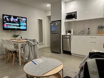 Living area & kitchen taken from the very comfy couch!