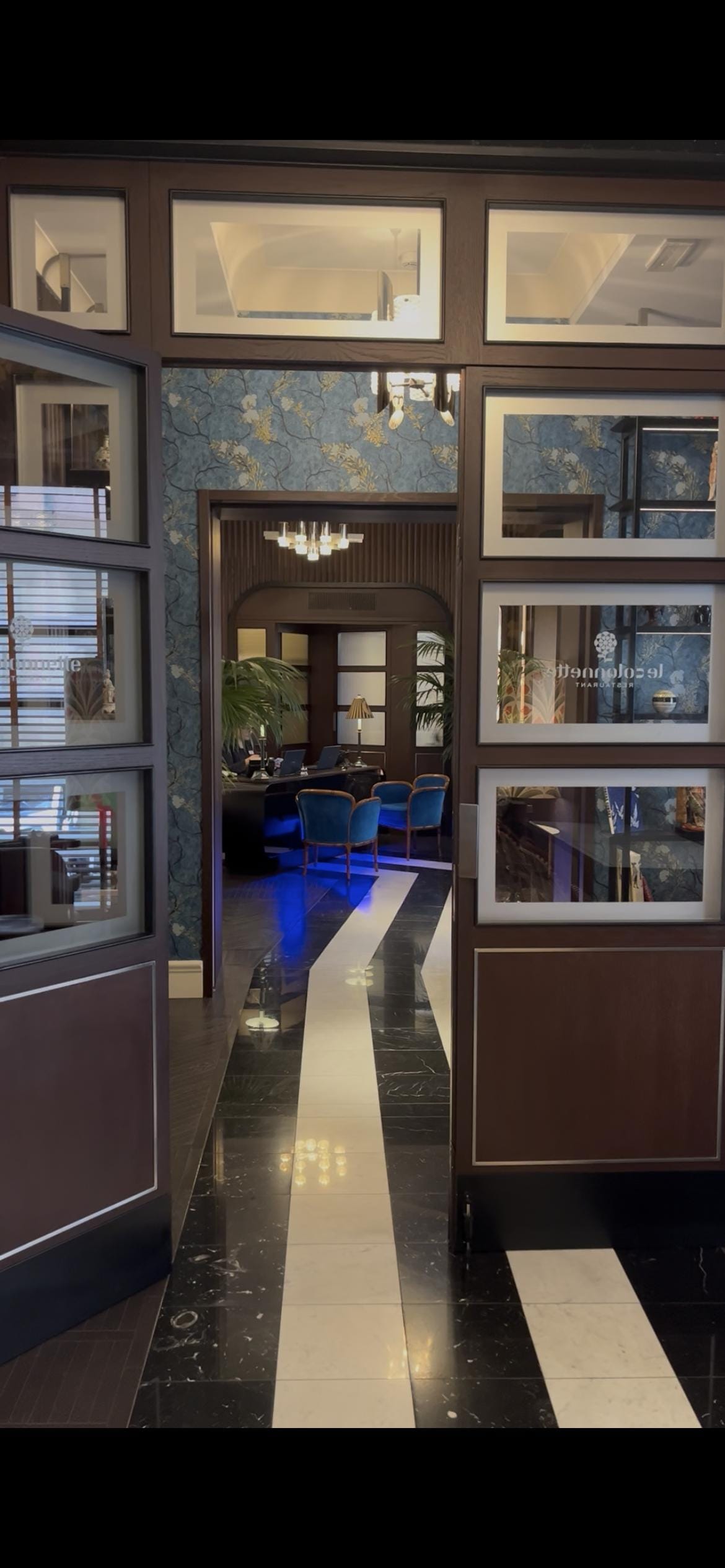 View from dining room to reception area