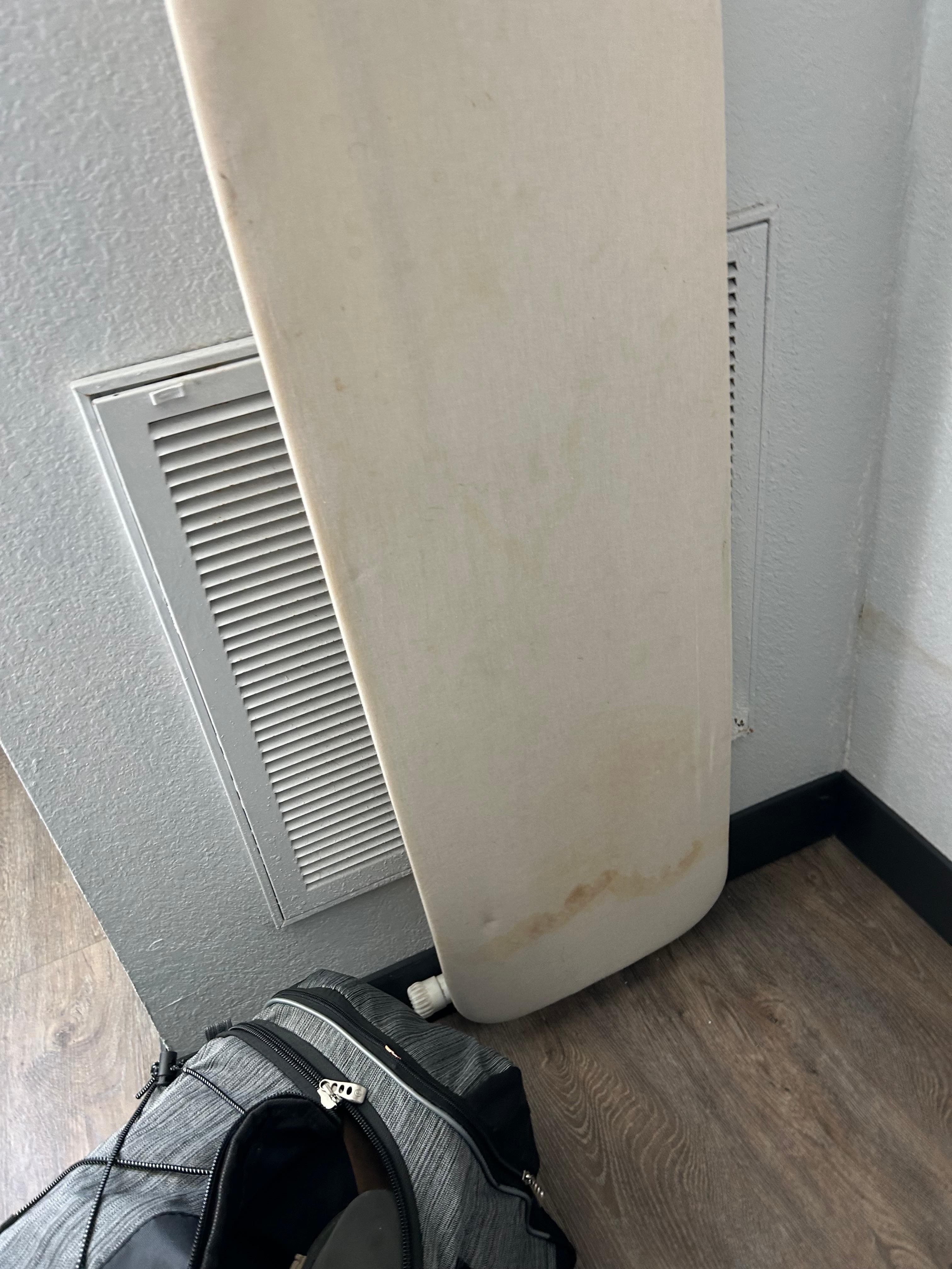 Fearful this could stain my shirt, the vent is exposed and the filter is covered in dust. This is what’s causing the moldy smell. 