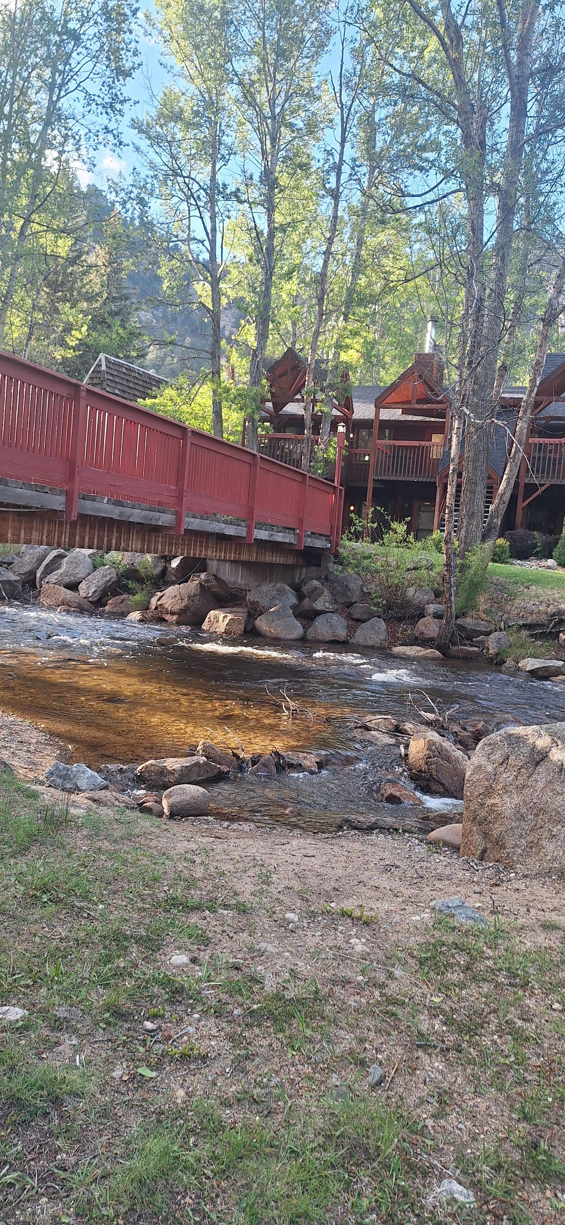 The river by the cabins.