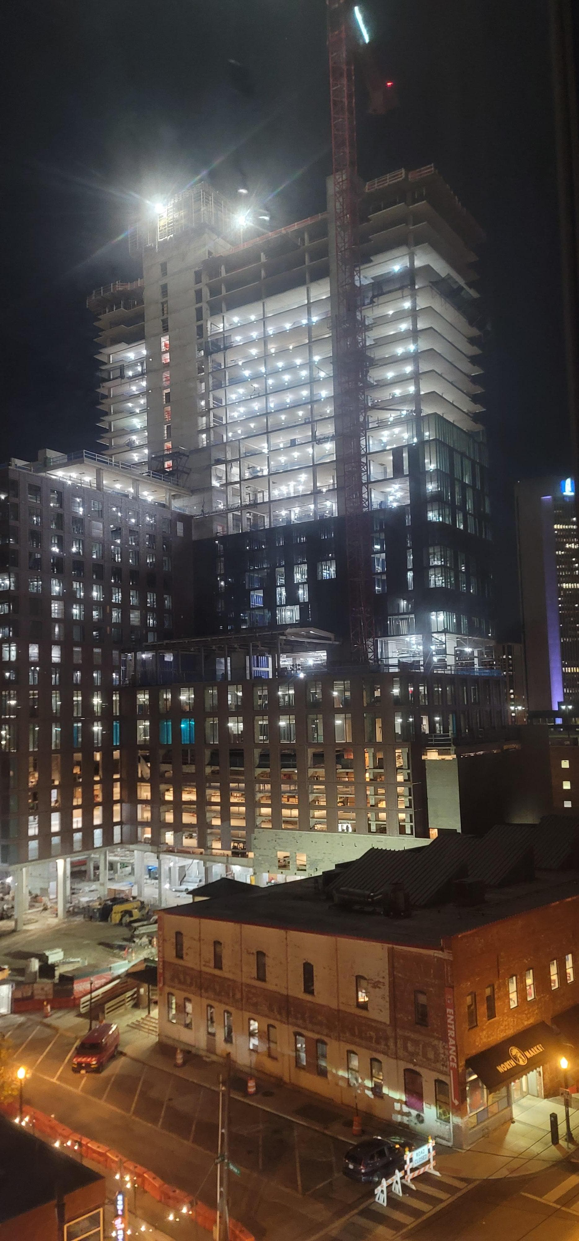 A gorgeous night view, outside our window (front of hotel looking left).