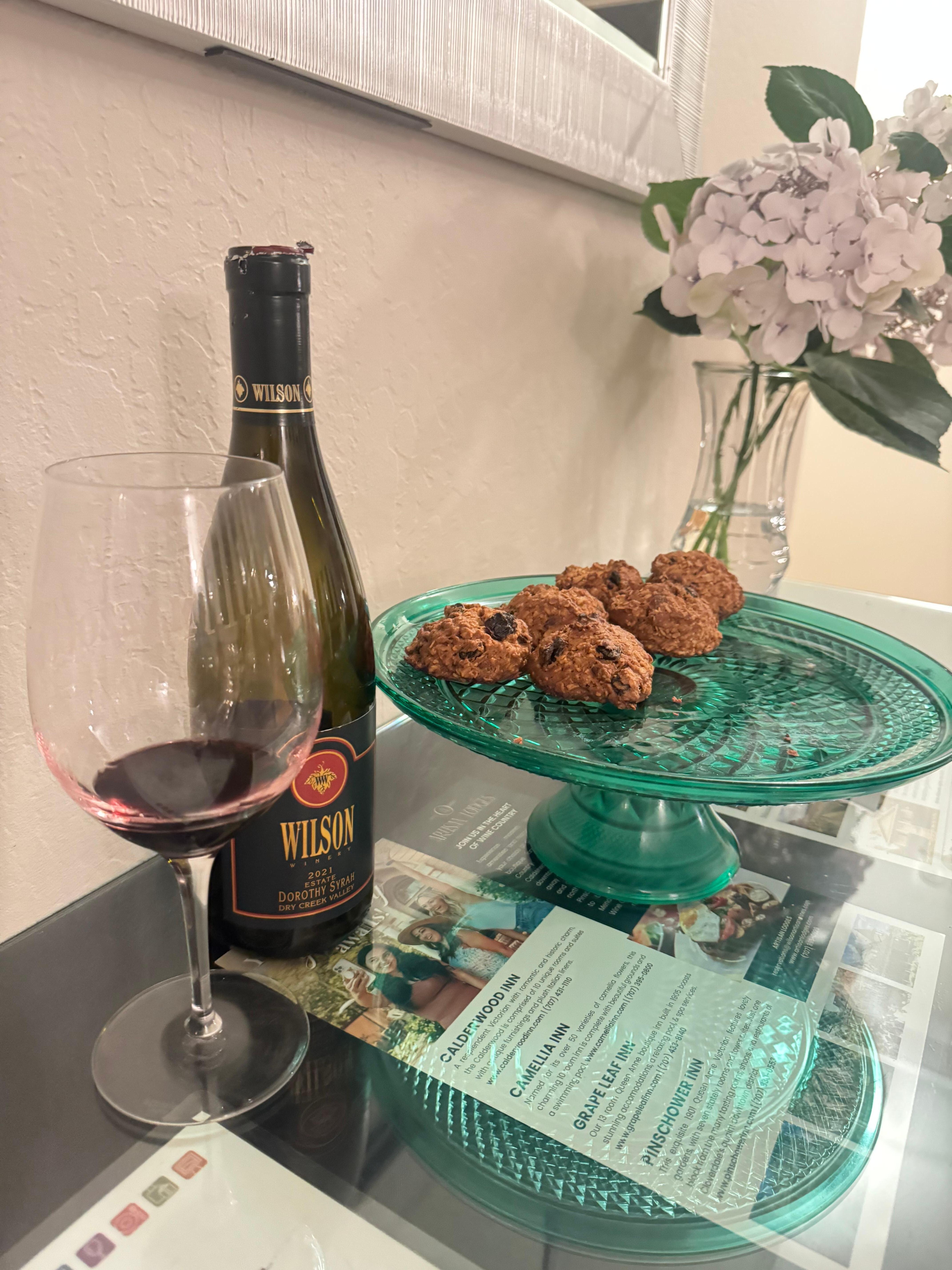 Wine and warm fresh baked cookies 