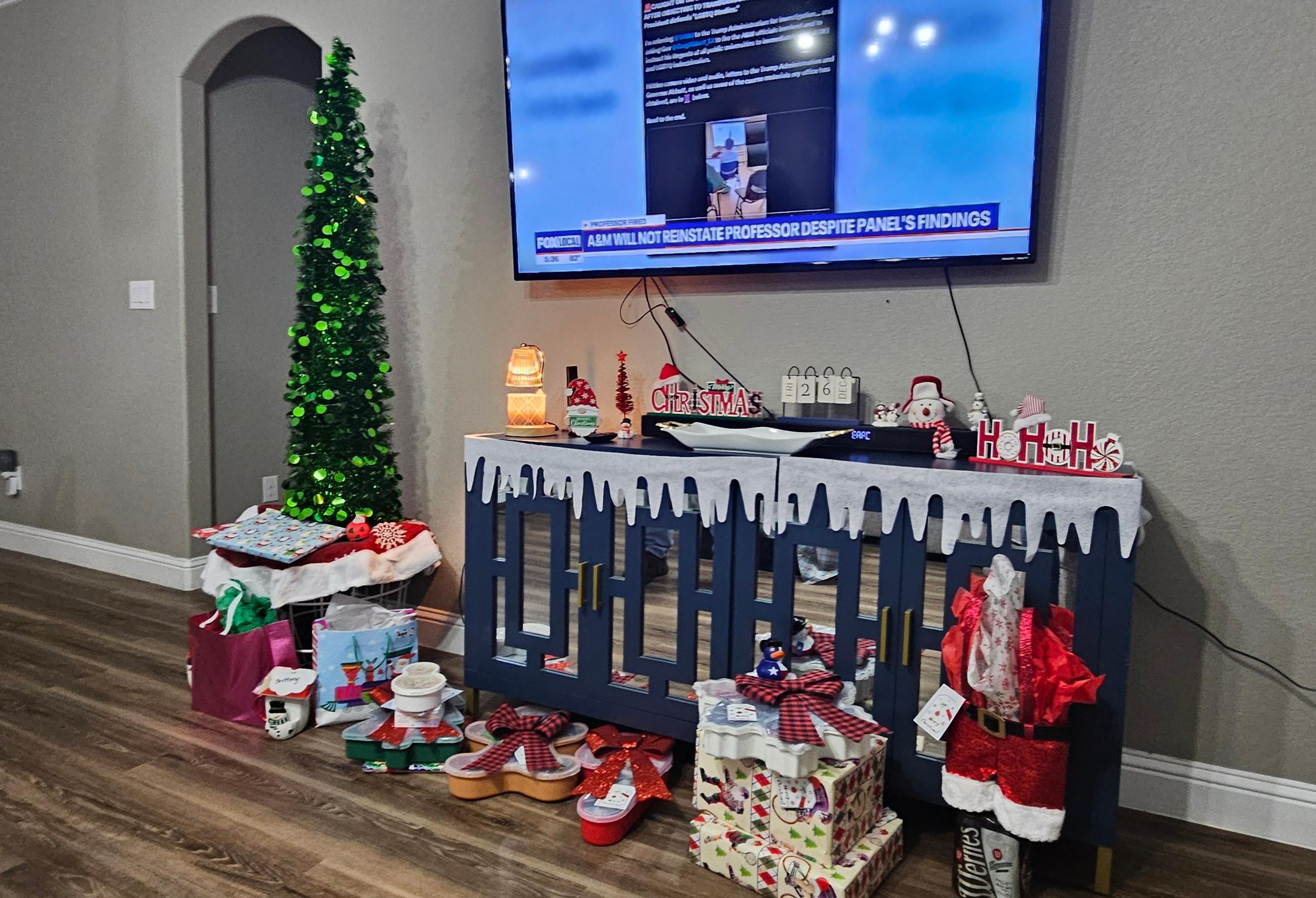 We brought decor to add to the Christmas family theme