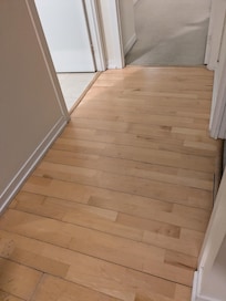 Unsafe floor board, safety issue. My son tripped from the uneven boards.