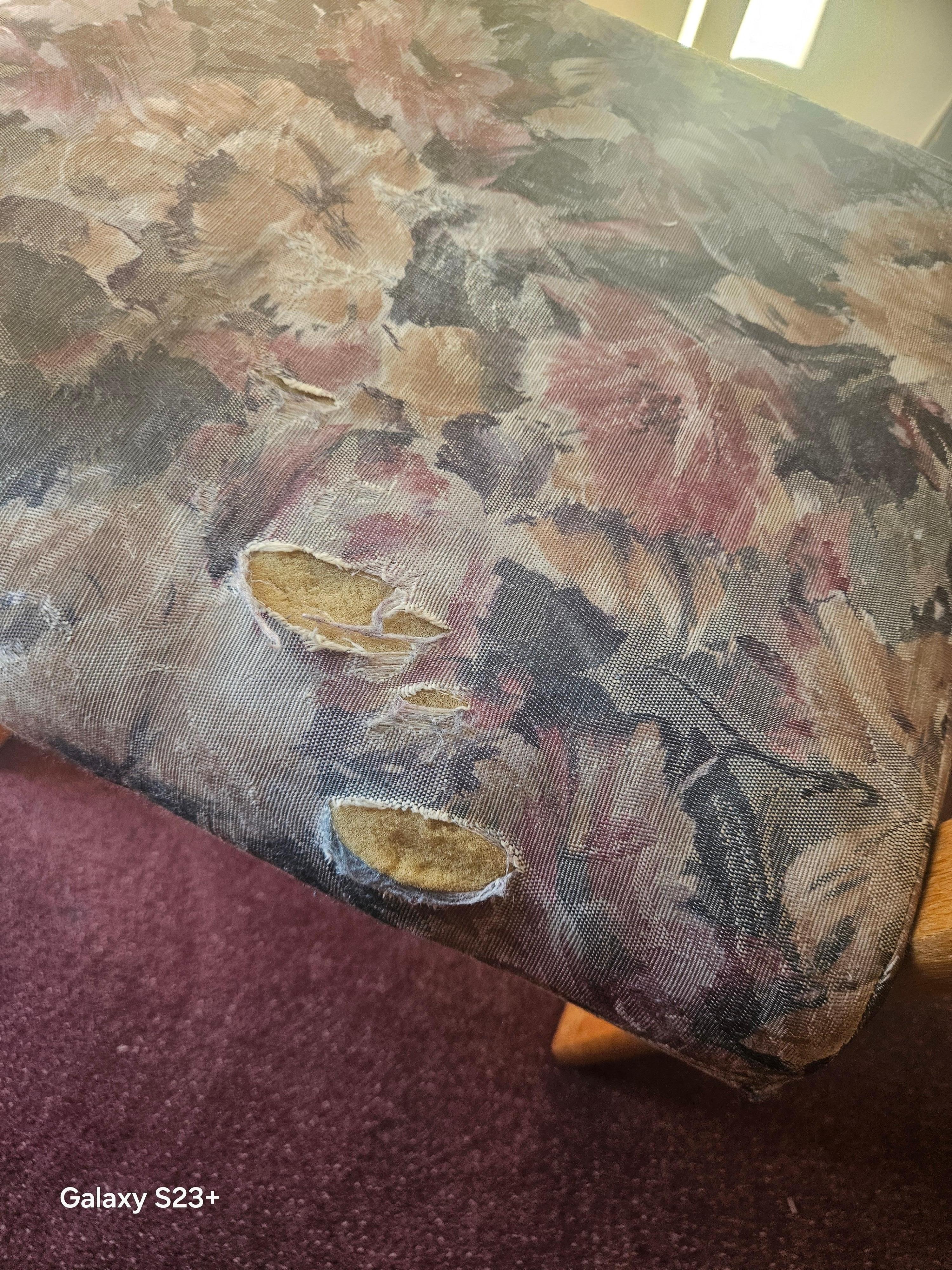 Open tears on the chair by the table that we would eat upon