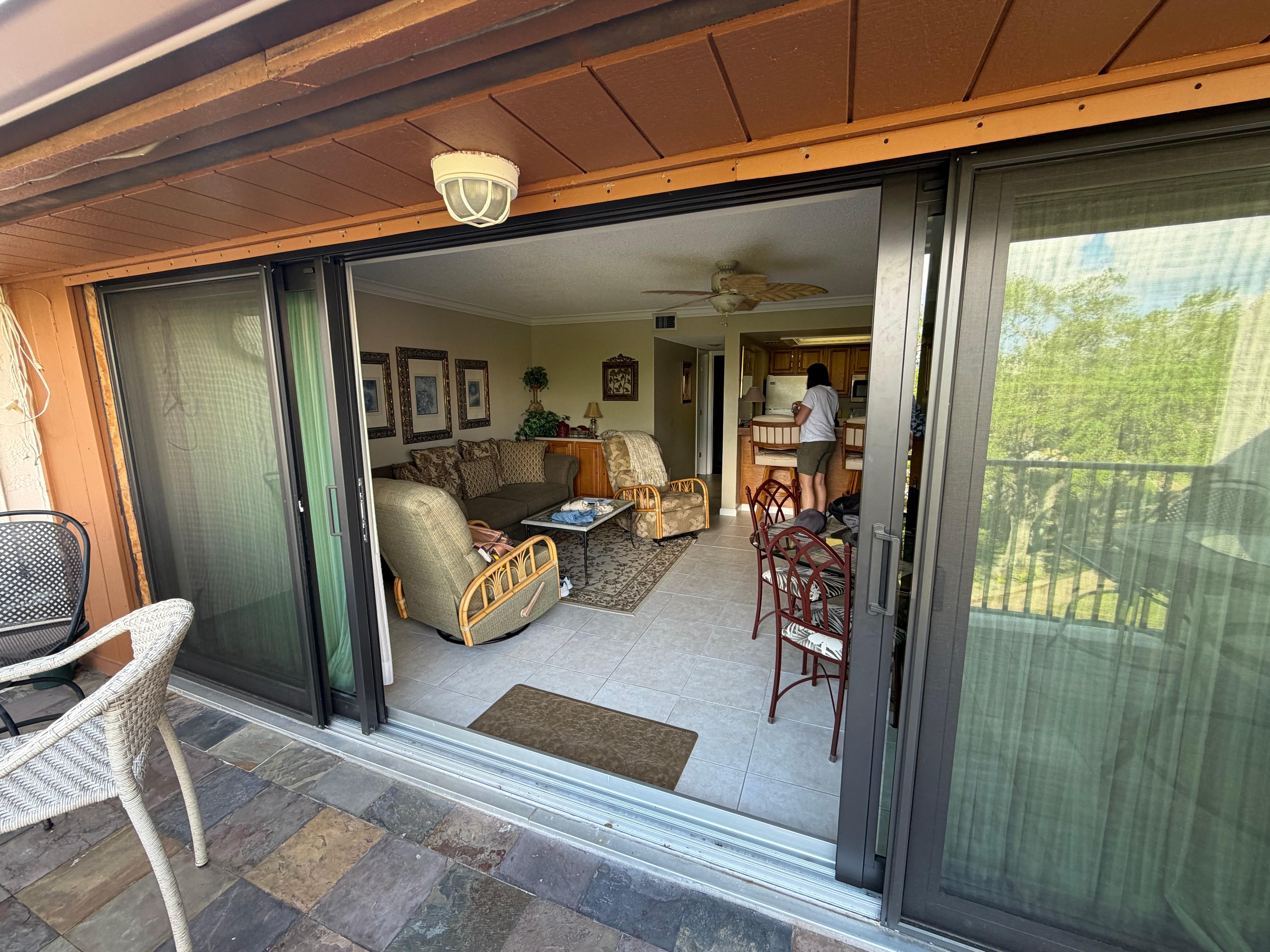Patio entrance with wide opening dual sliding doors