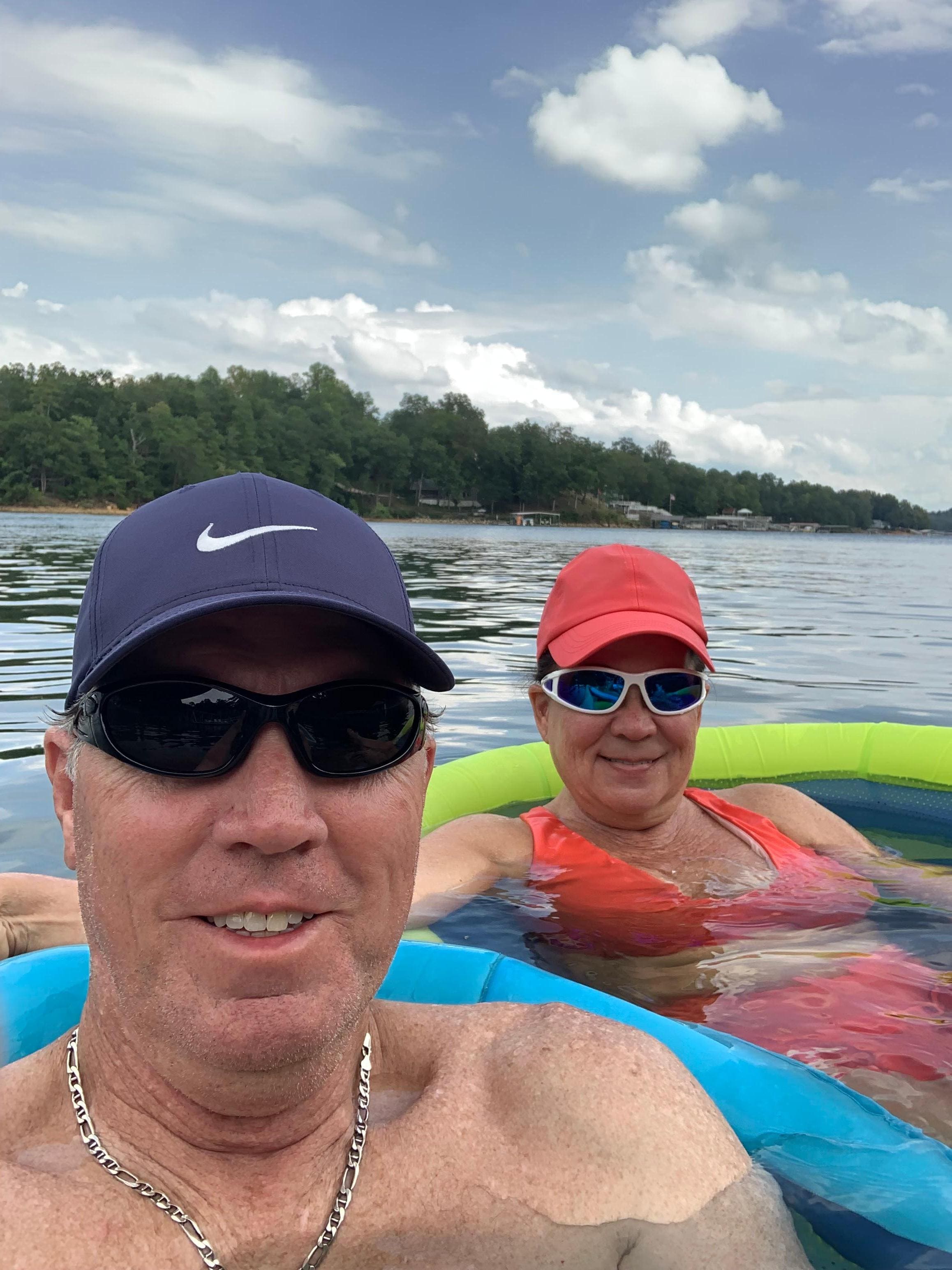 Floating at the dock. 