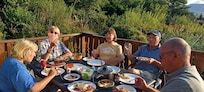Friends camping nearby came for dinner