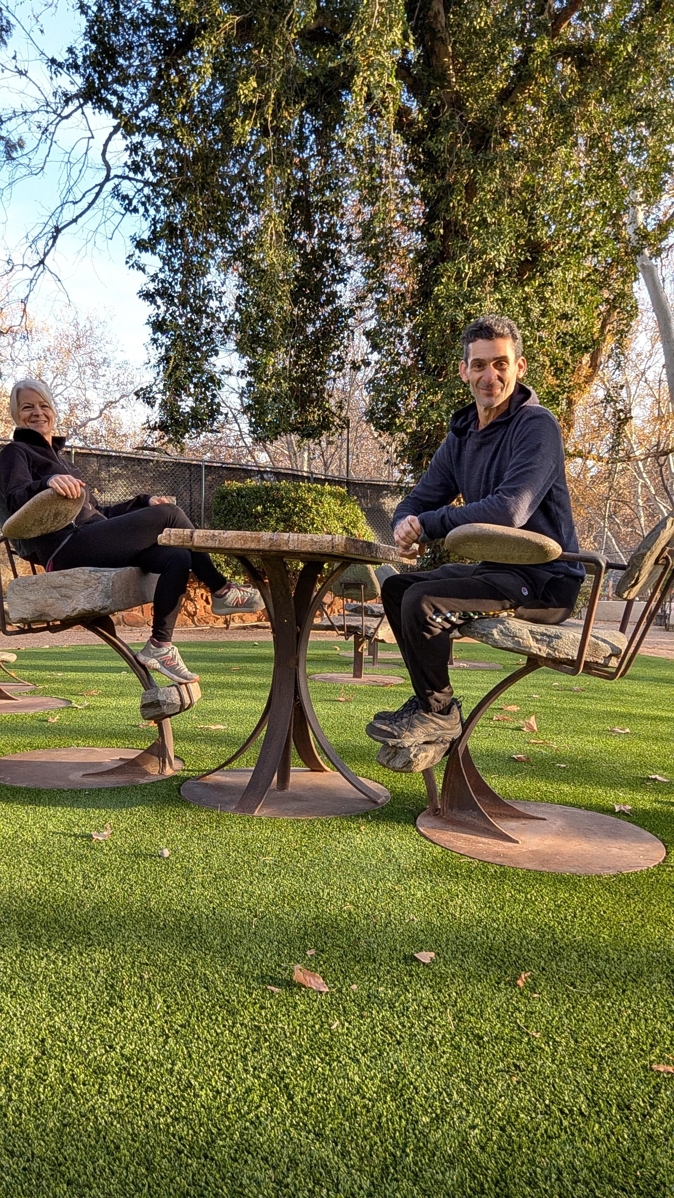Interesting stone table and stools